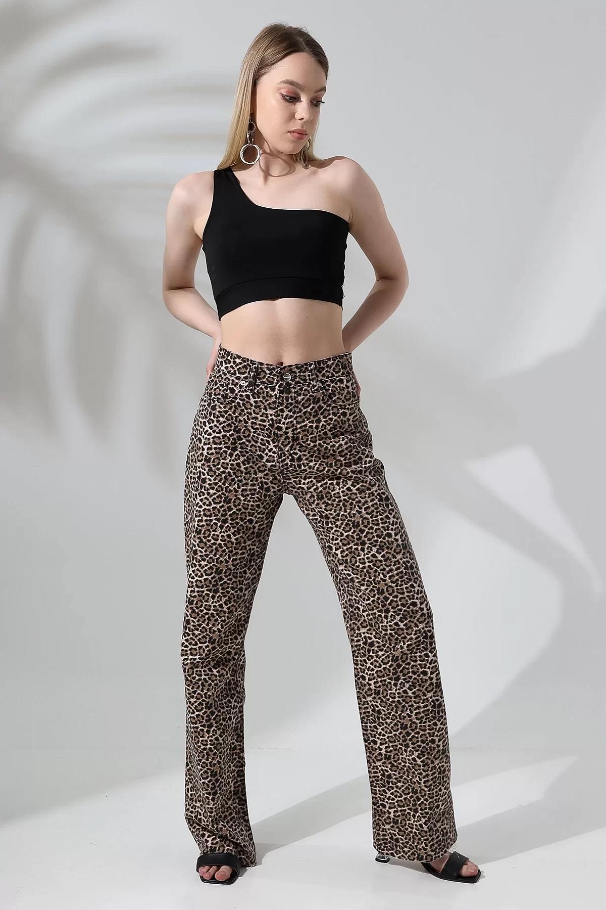 YÜKSEK BEL KAHVE LEOPARLI PALAZZO JEAN