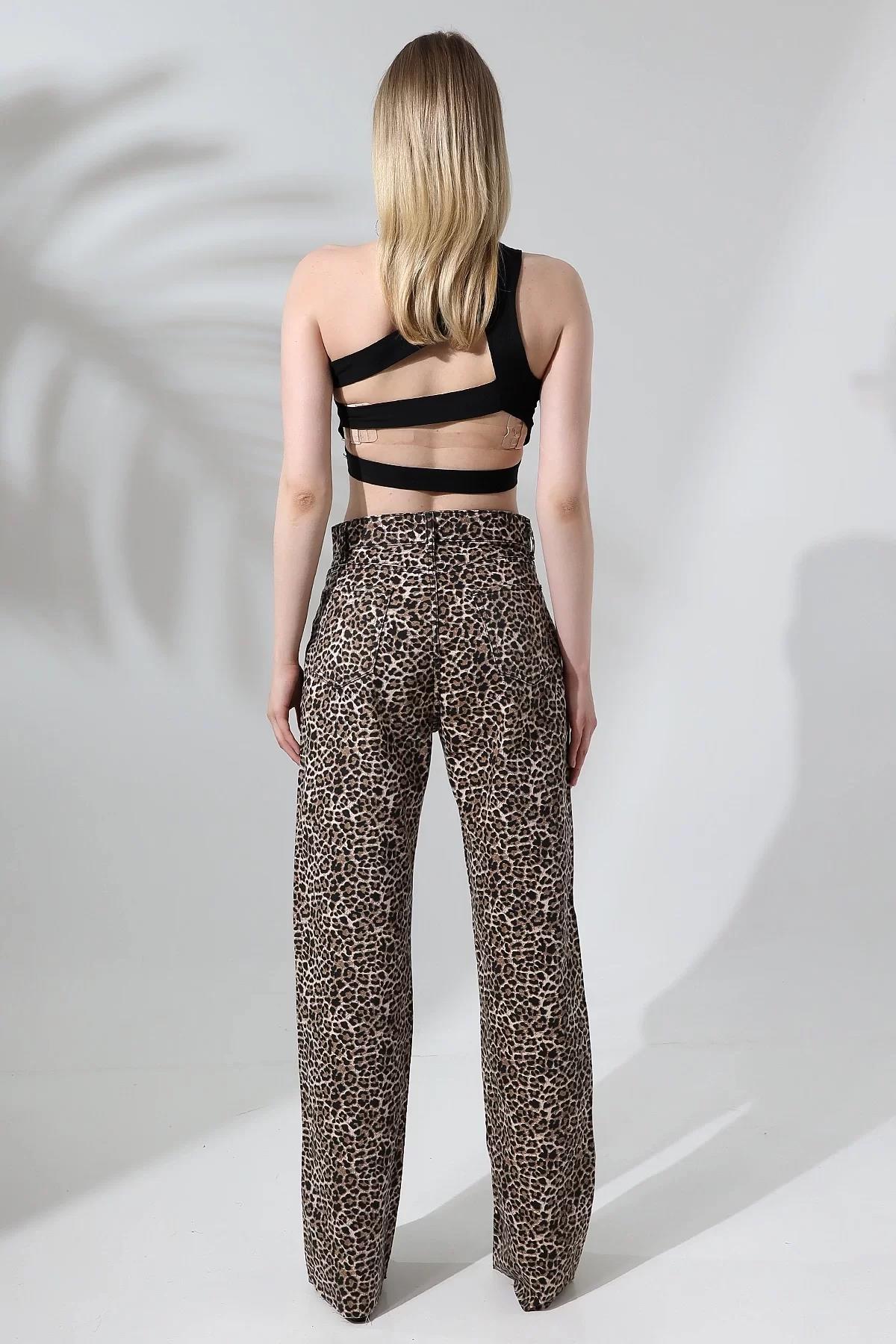 YÜKSEK BEL KAHVE LEOPARLI PALAZZO JEAN