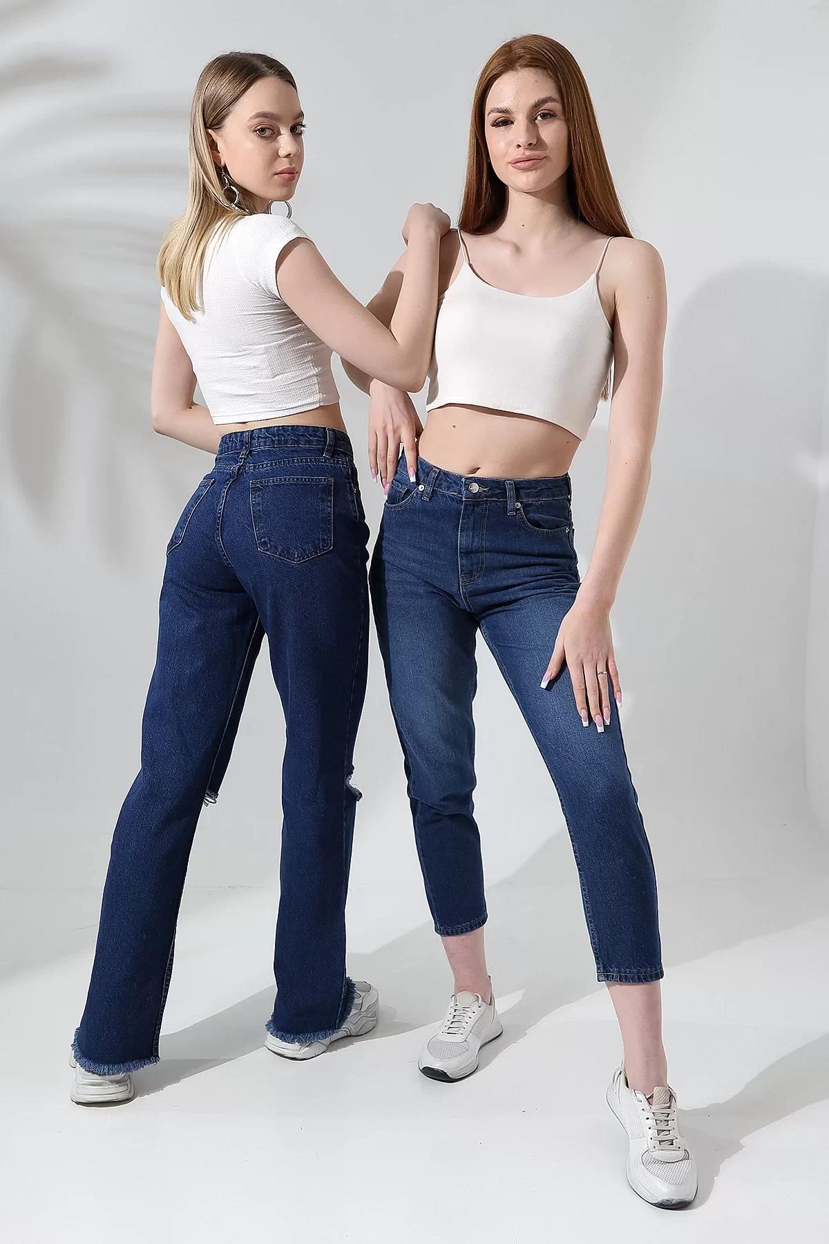 YÜKSEK BEL YIRTIK DETAYLI STRAIGHT FIT JEAN