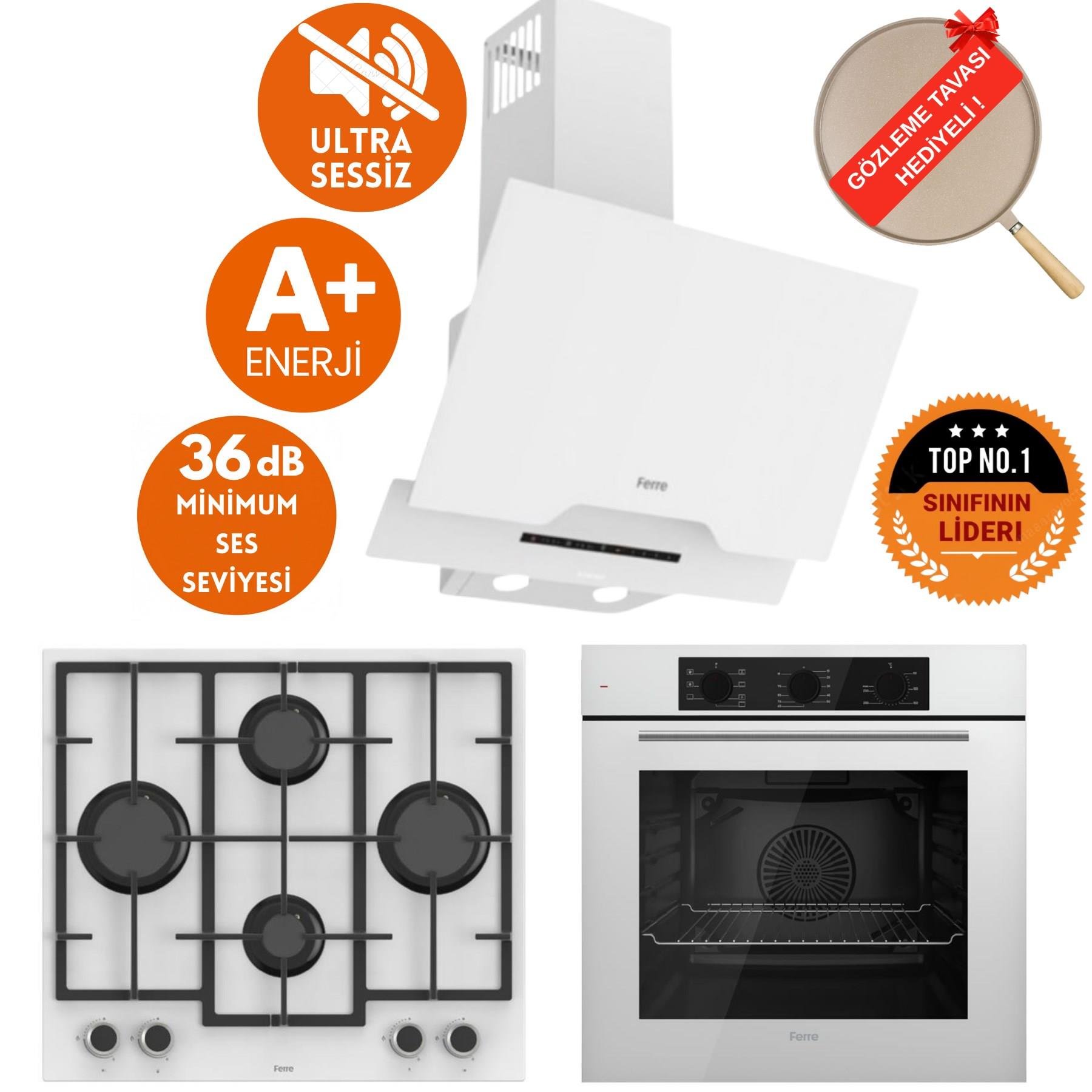 FerreFerre SilenArt Lento Yeni Seri  Ultra Sessiz Beyaz  Ankastre Set ( D064-SA + LN386  + QBL62CB )