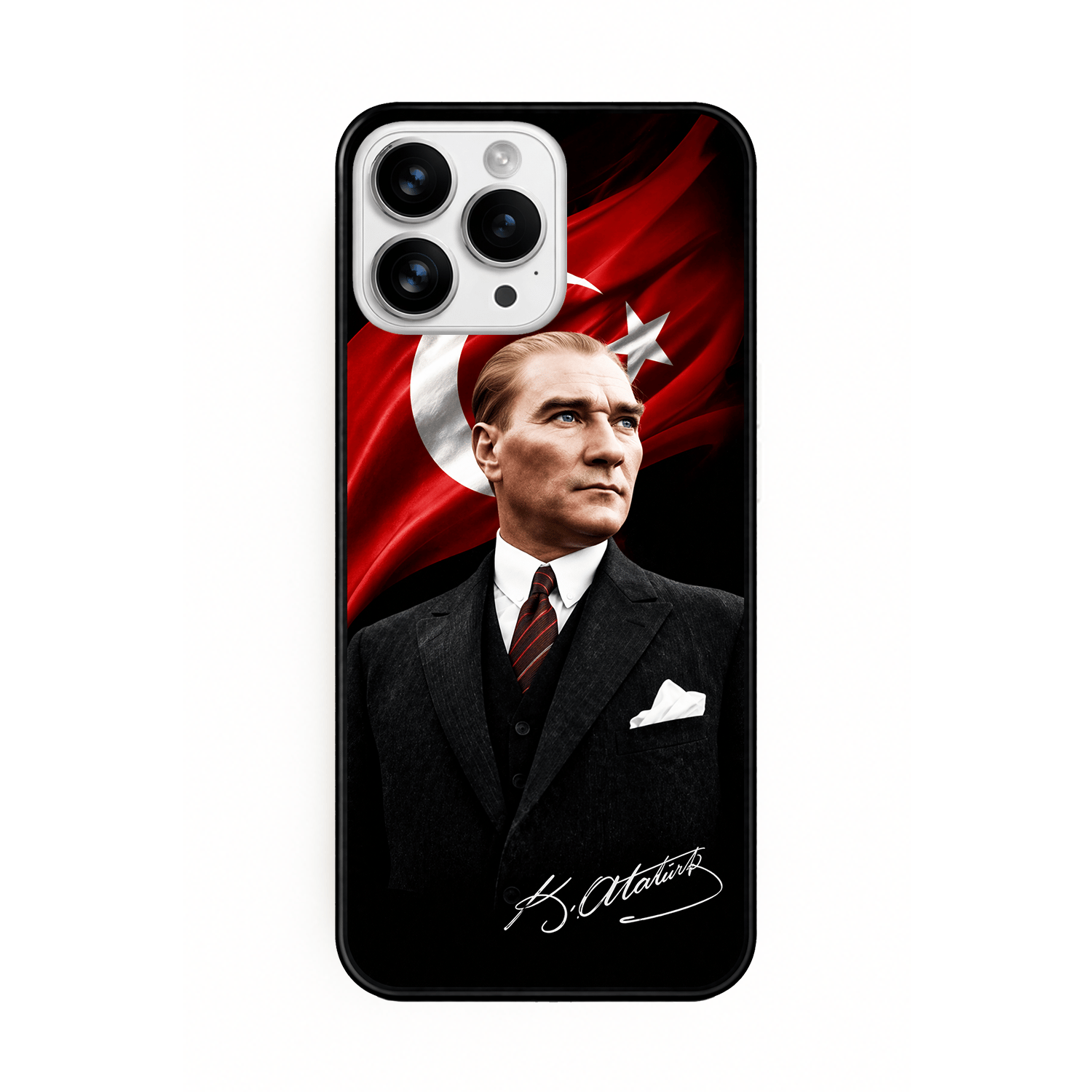 iPhone Atatürk ve Bayrak Full Tasarım Baskılı Lansman İçi Kadife Kılıf