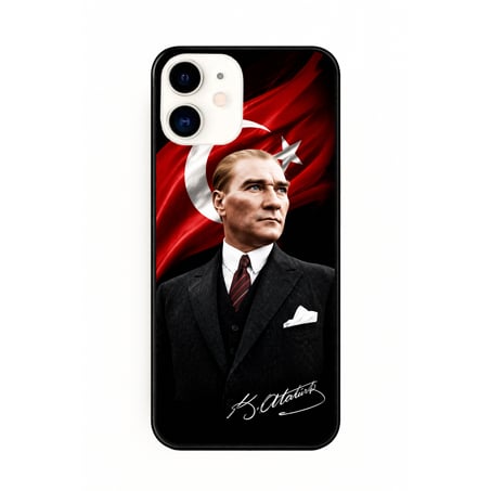 iPhone Atatürk ve Bayrak Full Tasarım Baskılı Lansman İçi Kadife Kılıf