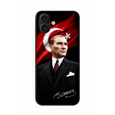 iPhone Atatürk ve Bayrak Full Tasarım Baskılı Lansman İçi Kadife Kılıf