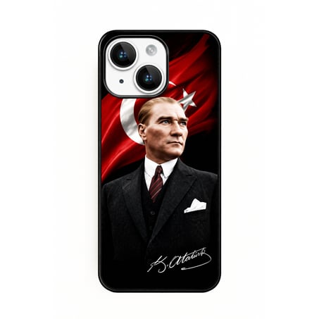 iPhone Atatürk ve Bayrak Full Tasarım Baskılı Lansman İçi Kadife Kılıf