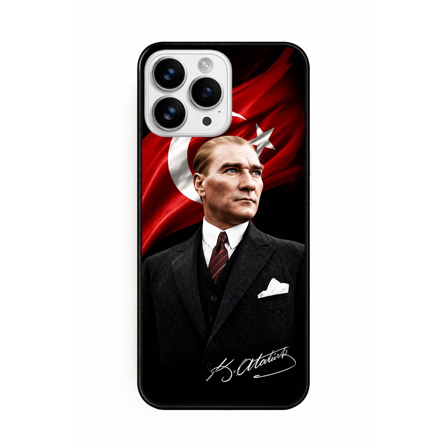 iPhone Atatürk ve Bayrak Full Tasarım Baskılı Lansman İçi Kadife Kılıf