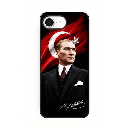 iPhone Atatürk ve Bayrak Full Tasarım Baskılı Lansman İçi Kadife Kılıf