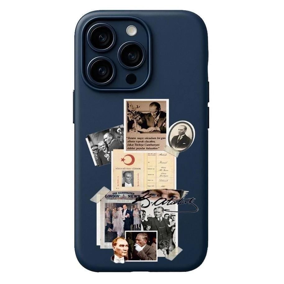 iPhone Uyumlu Atatürk Kolaj Tasarım Baskılı İçi Kadife Lansman Tüm Model Kılıf