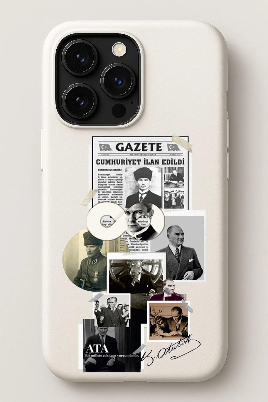 iPhone Uyumlu Atatürk Kolaj Tasarım Baskılı İçi Kadife Lansman Tüm Model Kılıf