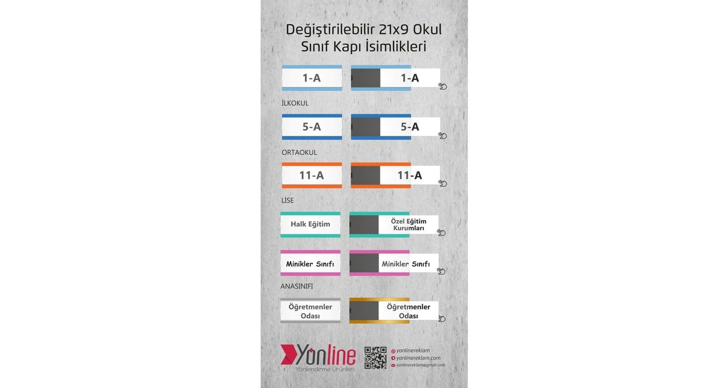 Okullara Özel 10'lu Paket Değiştirilebilir Okul Sınıf Kapı İsimliği İlkokul