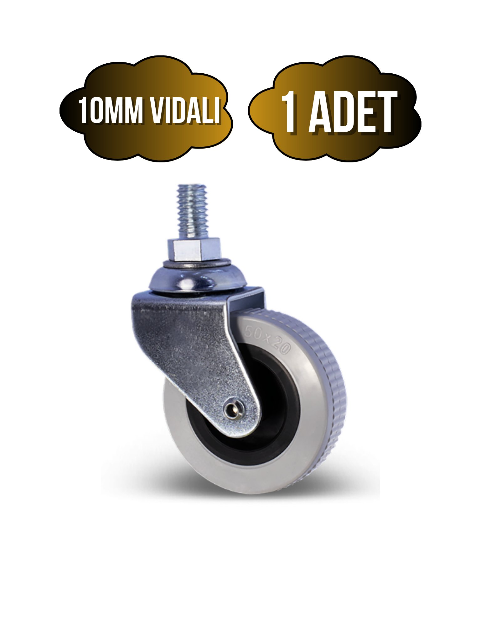 10mm Vidalı Frensiz Sandalye Tekeri Koltuk ve Sehpa Tekeri(50MM)(KROM - GRİ)(FRENSİZ)(10MM)(VİDALI)