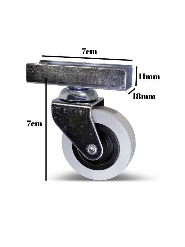 18mm U Geçme Masa Tekeri Sehpa Tekeri(7cm)(GRİ)(18mm U Geçme 50x20mm)