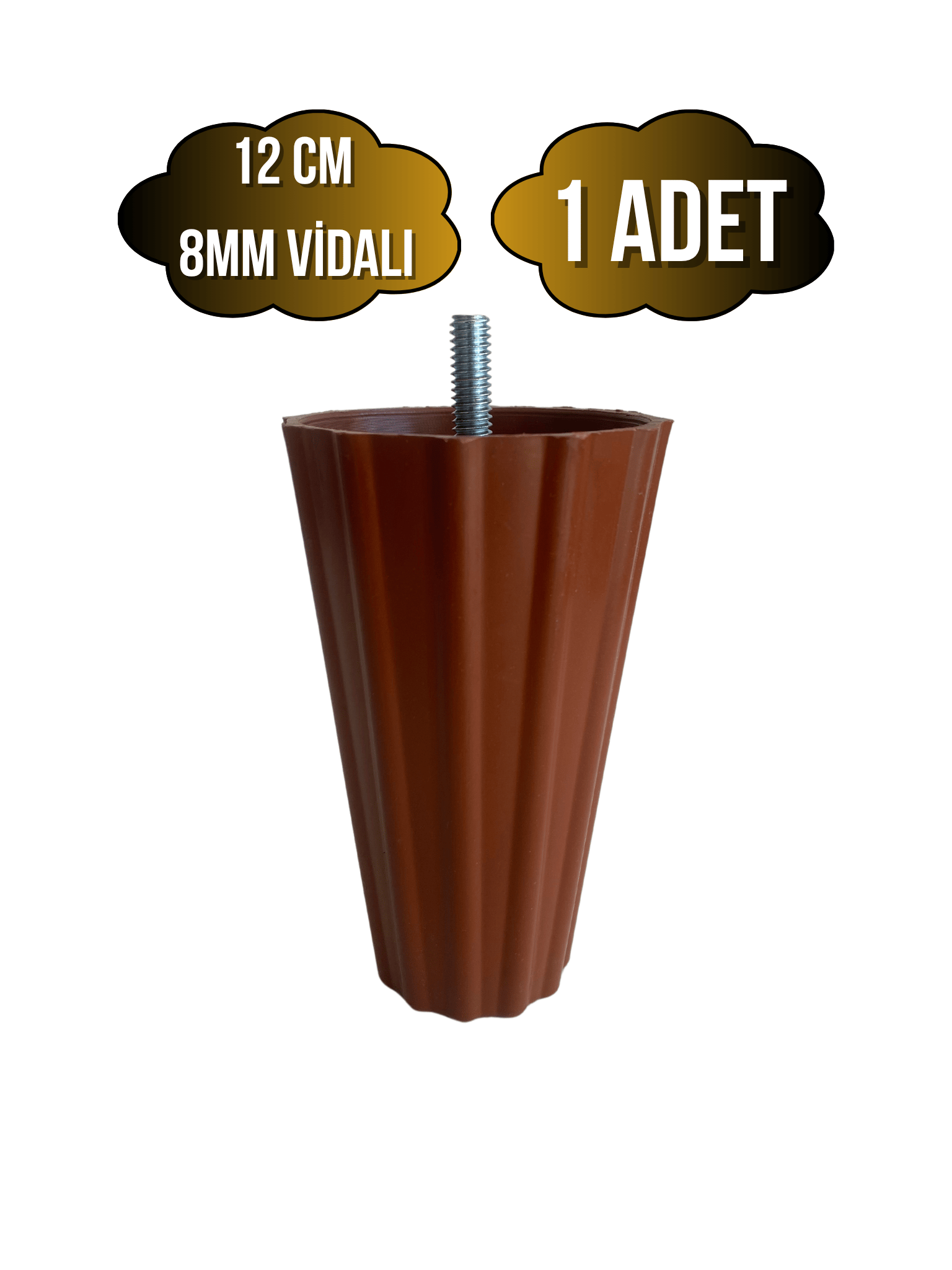 Armut Kahverengi Plastik 12cm 8mm Vidalı Mobilya Koltuk ve Baza Ayağı(12CM)(KAHVERENGİ)(8MM)(VİDALI)