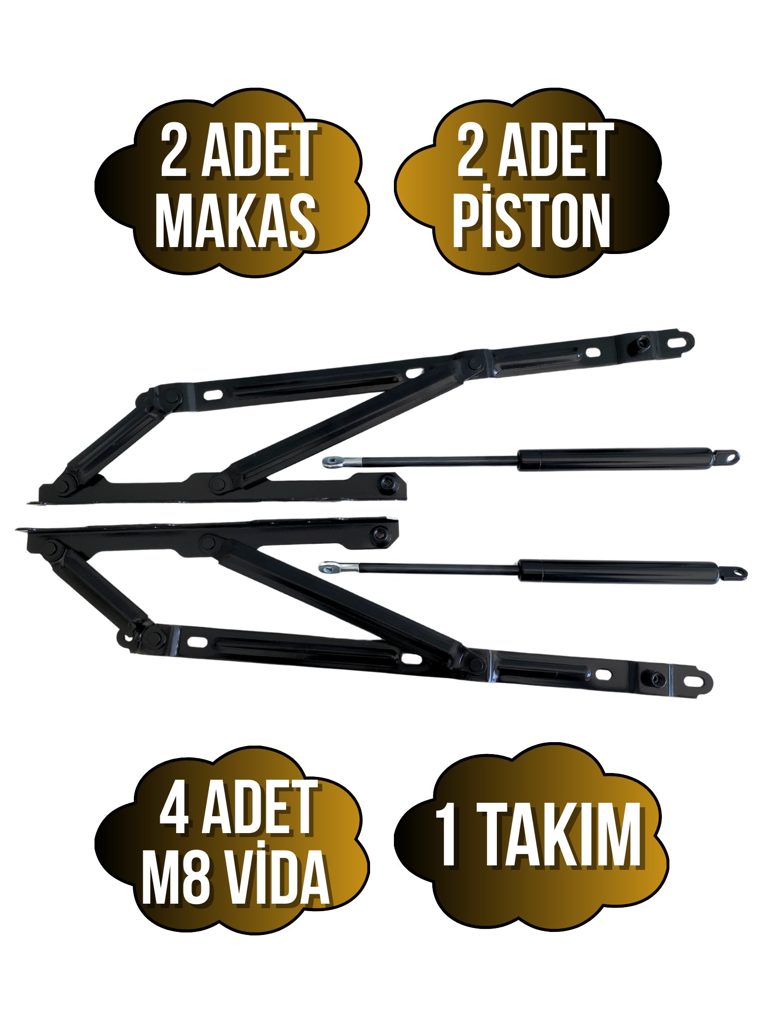 Baza Makası Yatak Baza Menteşesi Açılır Pistonlu Makas(750N PİSTON)(TEK KİŞİLİK)(TAKIM)(SİYAH)