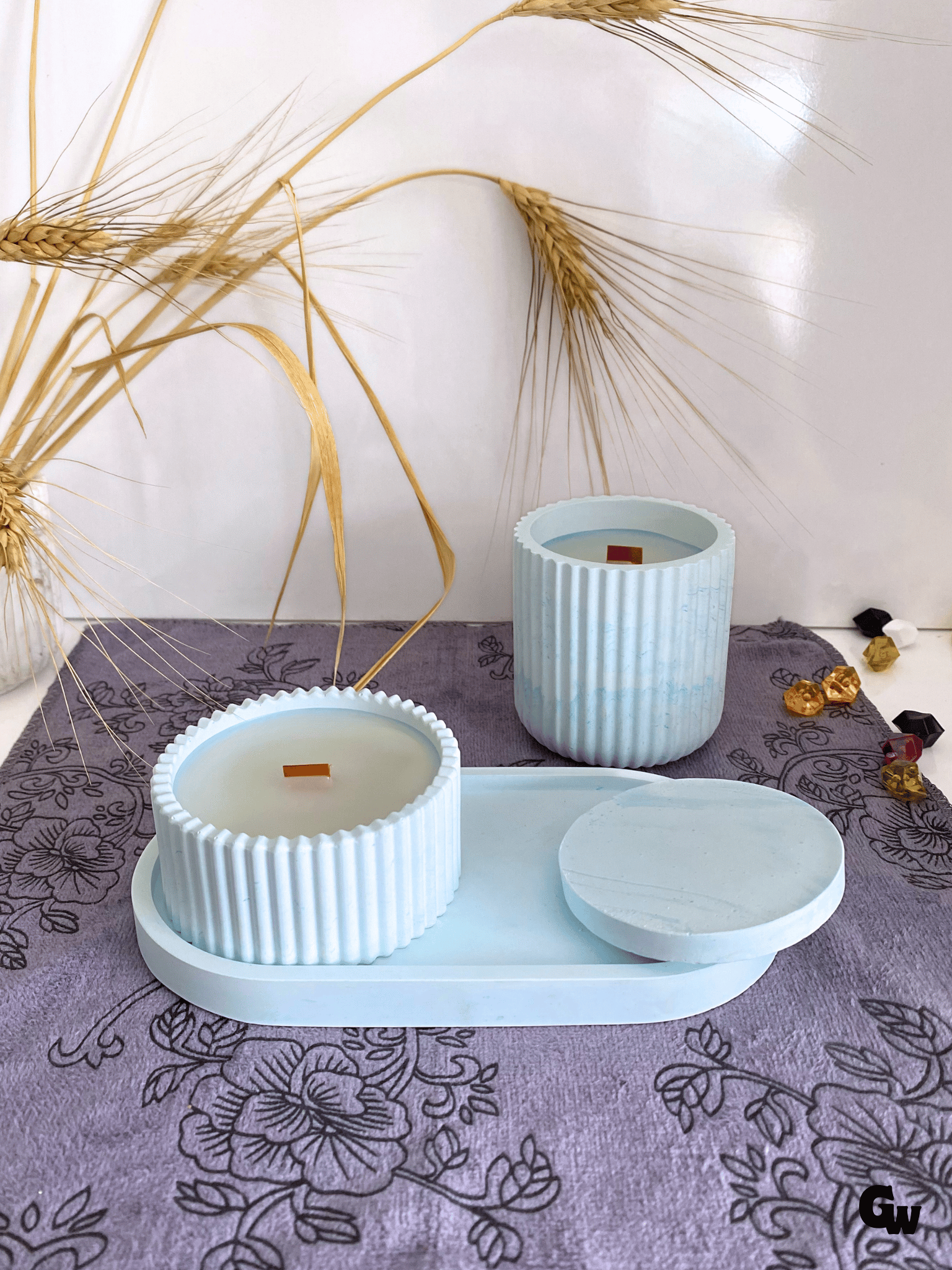 Desenli Desing 3'lü Set Kokulu Mumluk Dekoratif Mum Seti(AÇIK MAVİ)(KOKULU)(4 PARÇA)