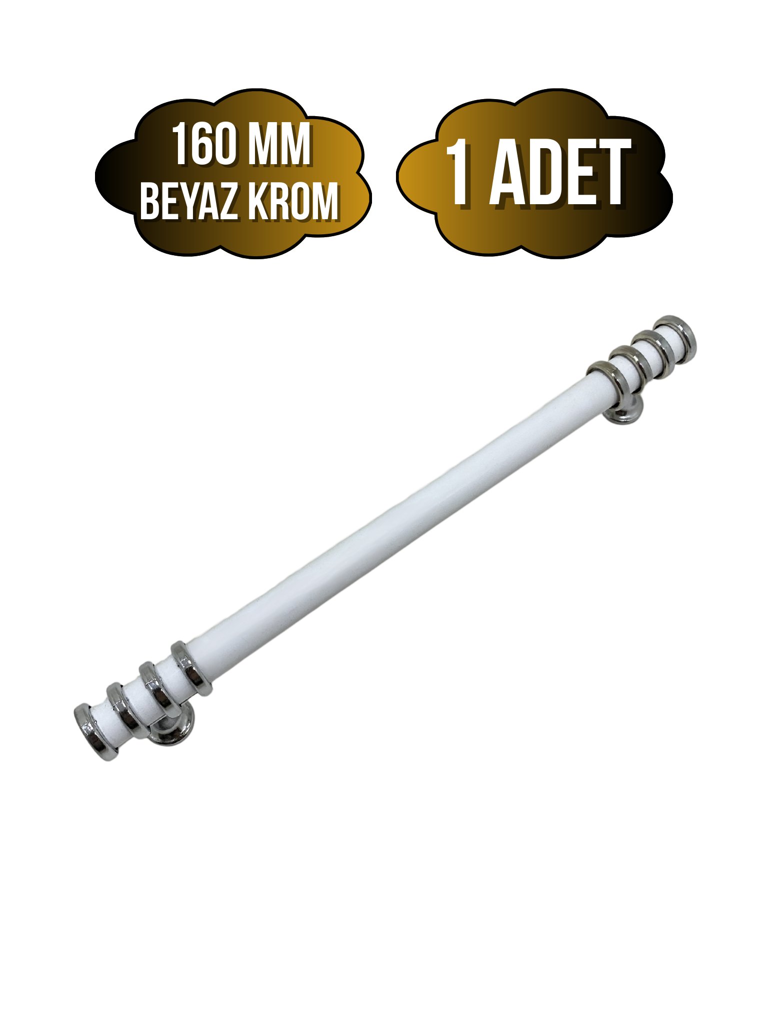 Detay Boru Beyaz Krom Dolap Kulpu Mobilya ve Mutfak Dolap Kulpu(BEYAZ - KROM)(160MM)