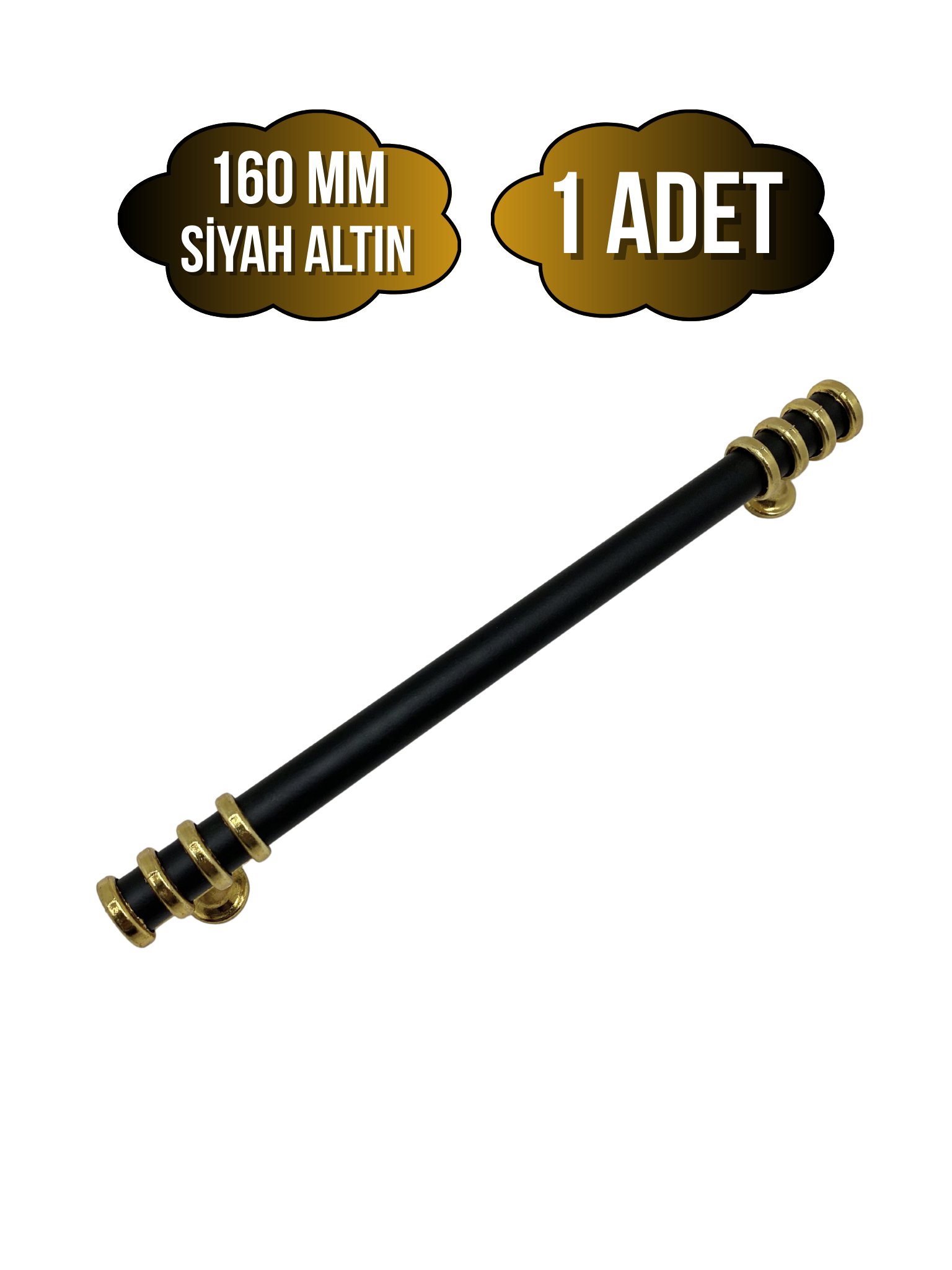 Detay Boru Siyah Altın Dolap Kulpu Mobilya ve Mutfak Dolap Kulpu(SİYAH - ALTIN)(160MM)
