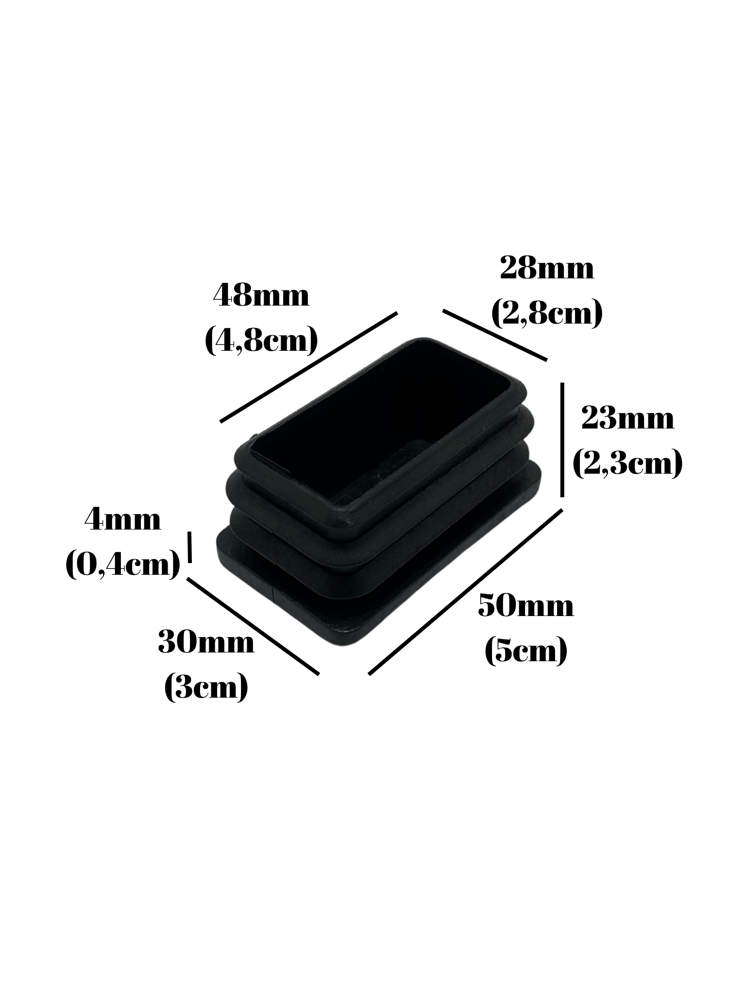 Dikdörtgen Demir Profil İç Tapa Geçme Plastik Ayak Geçme Koruma Plastiği(50MM x 30MM)(SİYAH)