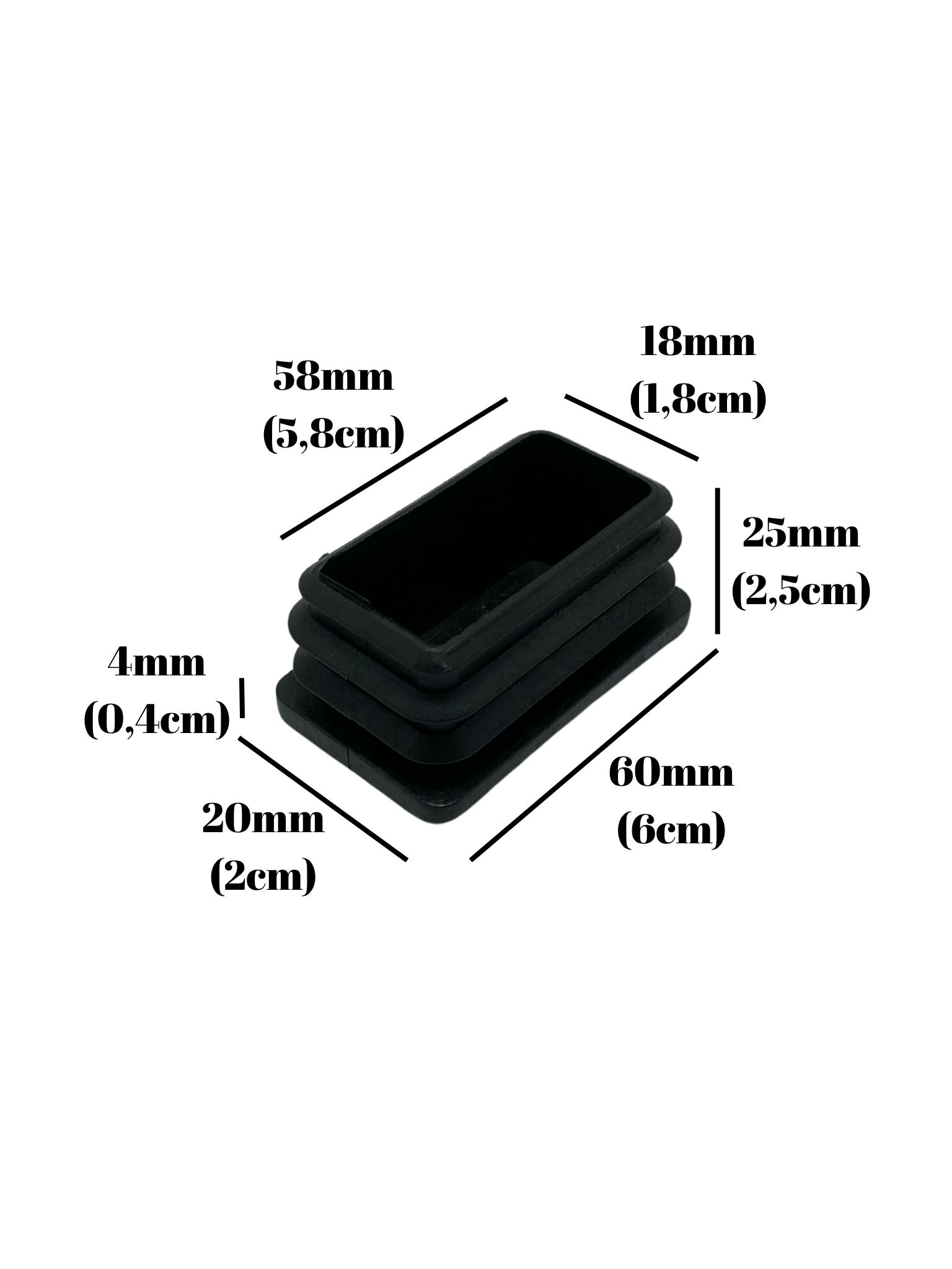 Dikdörtgen Demir Profil İç Tapa Geçme Plastik Ayak Geçme Koruma Plastiği(60MM x 20MM)(SİYAH)