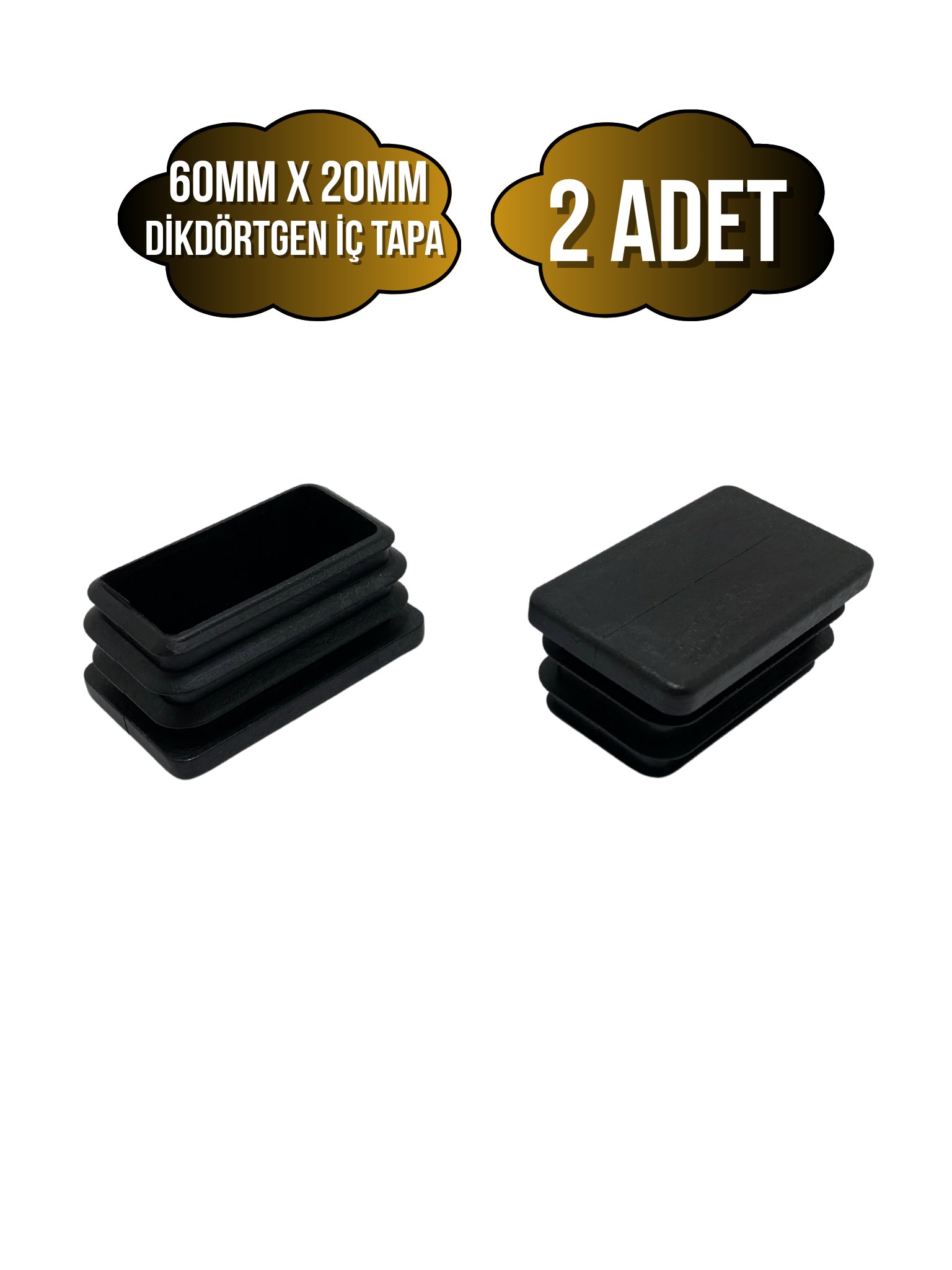 Dikdörtgen Demir Profil İç Tapa Geçme Plastik Ayak Geçme Koruma Plastiği(60MM x 20MM)(SİYAH)