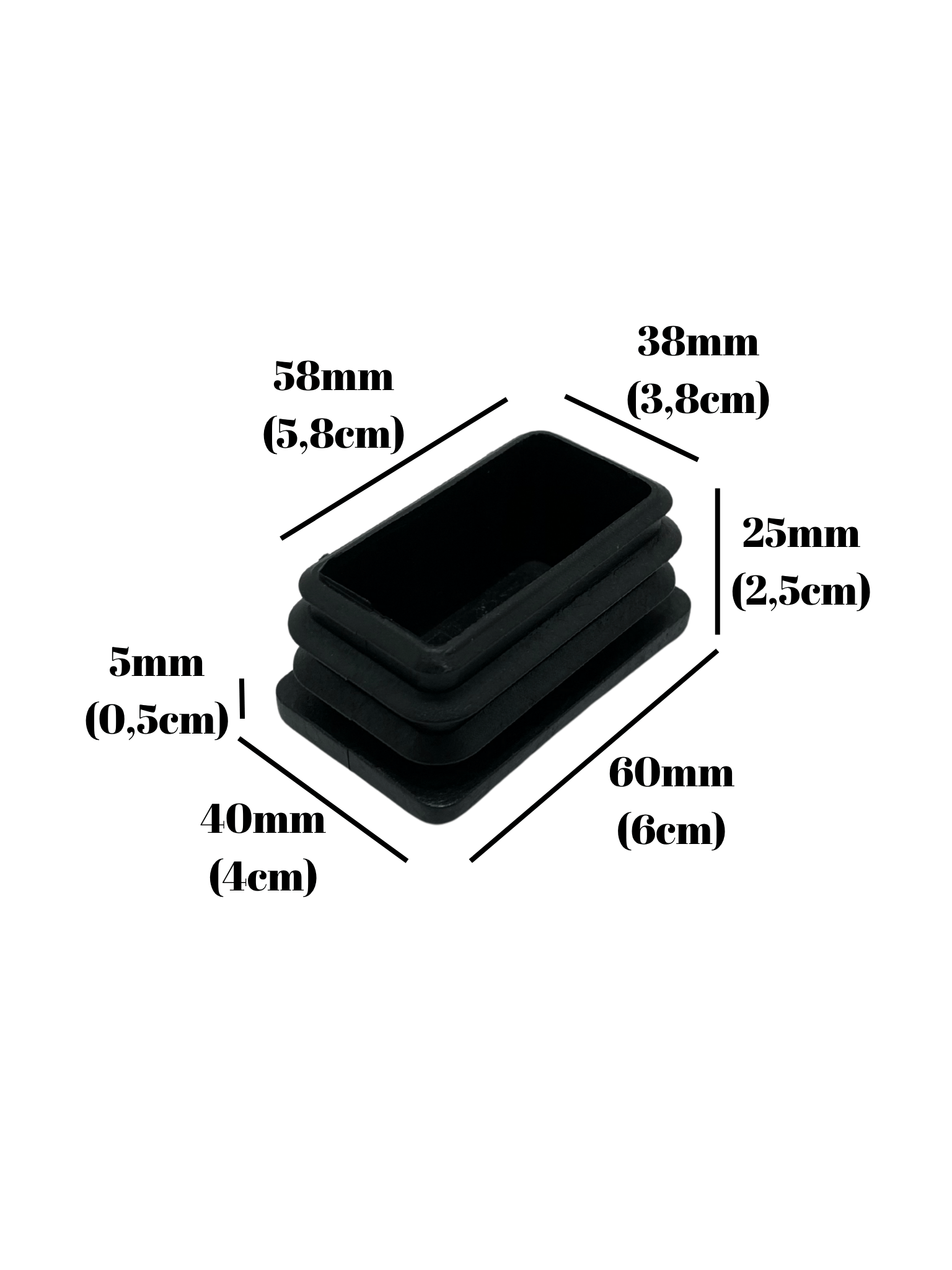 Dikdörtgen Demir Profil İç Tapa Geçme Plastik Ayak Geçme Koruma Plastiği(60MM x 40MM)(SİYAH)