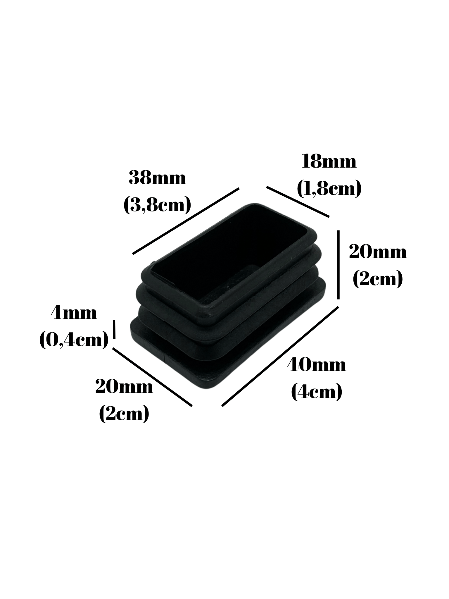 Dikdörtgen Demir Profil İç Tapa Geçme Plastik Ayak Geçme Koruma Plastiği(40MM x 20MM)(SİYAH)