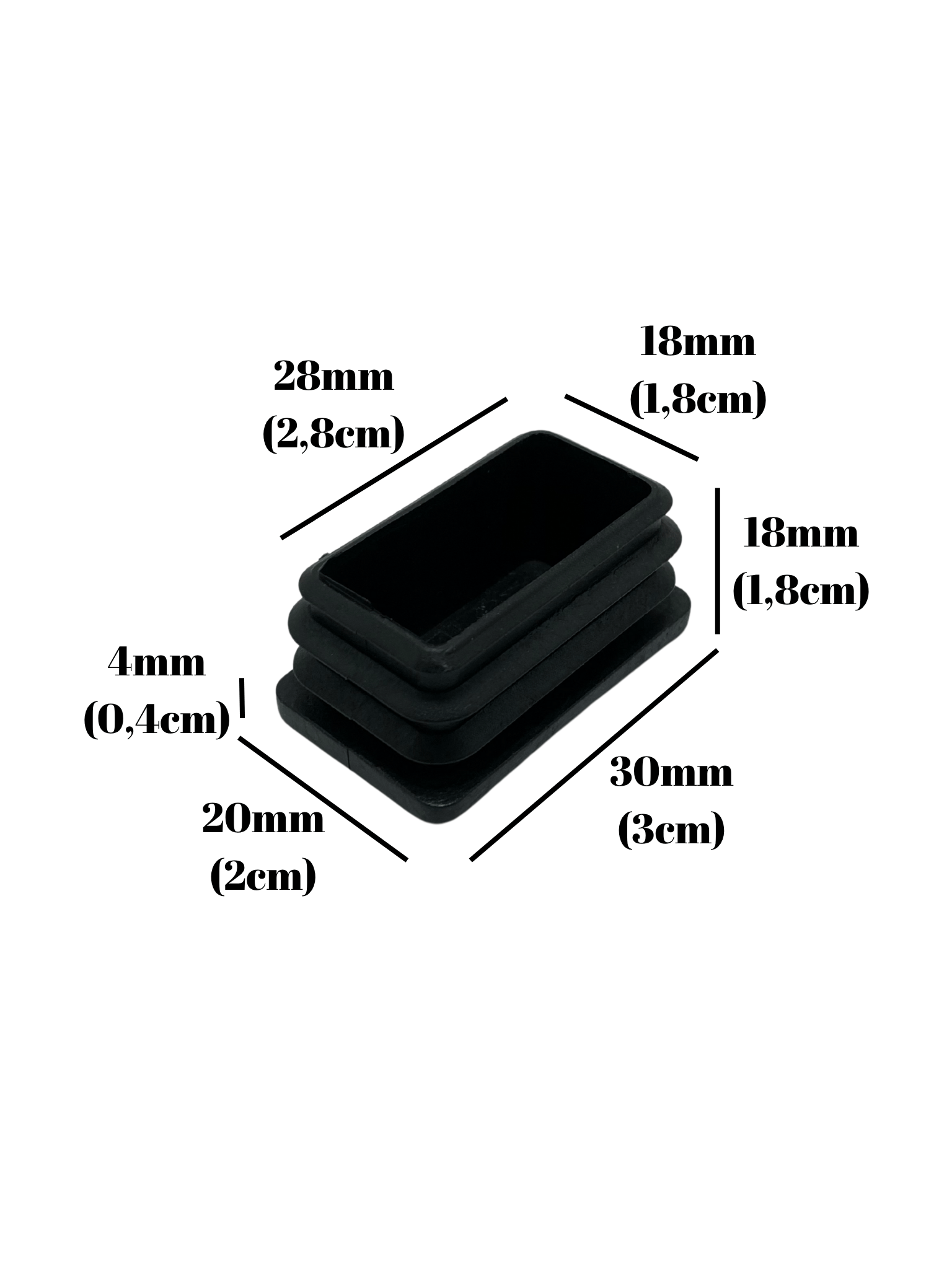 Dikdörtgen Demir Profil İç Tapa Geçme Plastik Ayak Geçme Koruma Plastiği(30MM x 20MM)(SİYAH)