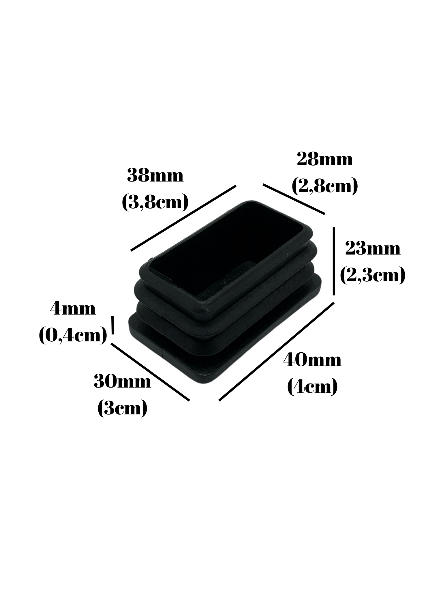 Dikdörtgen Demir Profil İç Tapa Geçme Plastik Ayak Geçme Koruma Plastiği(40MM x 30MM)(SİYAH)