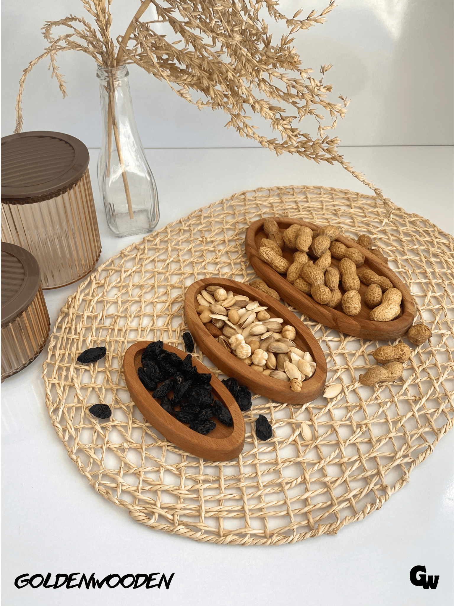 Doğal Ahşap Sunum Tabakları Oval Ahşap Çerez Tabakları(3 PARÇA)(KAYIN/GÜRGEN)
