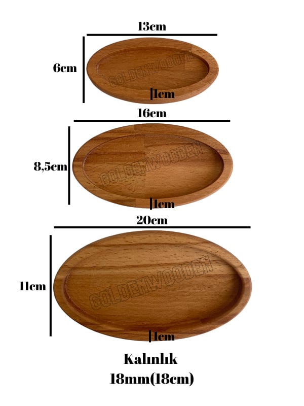 Doğal Ahşap Sunum Tabakları Oval Ahşap Çerez Tabakları(3 PARÇA)(KAYIN/GÜRGEN)