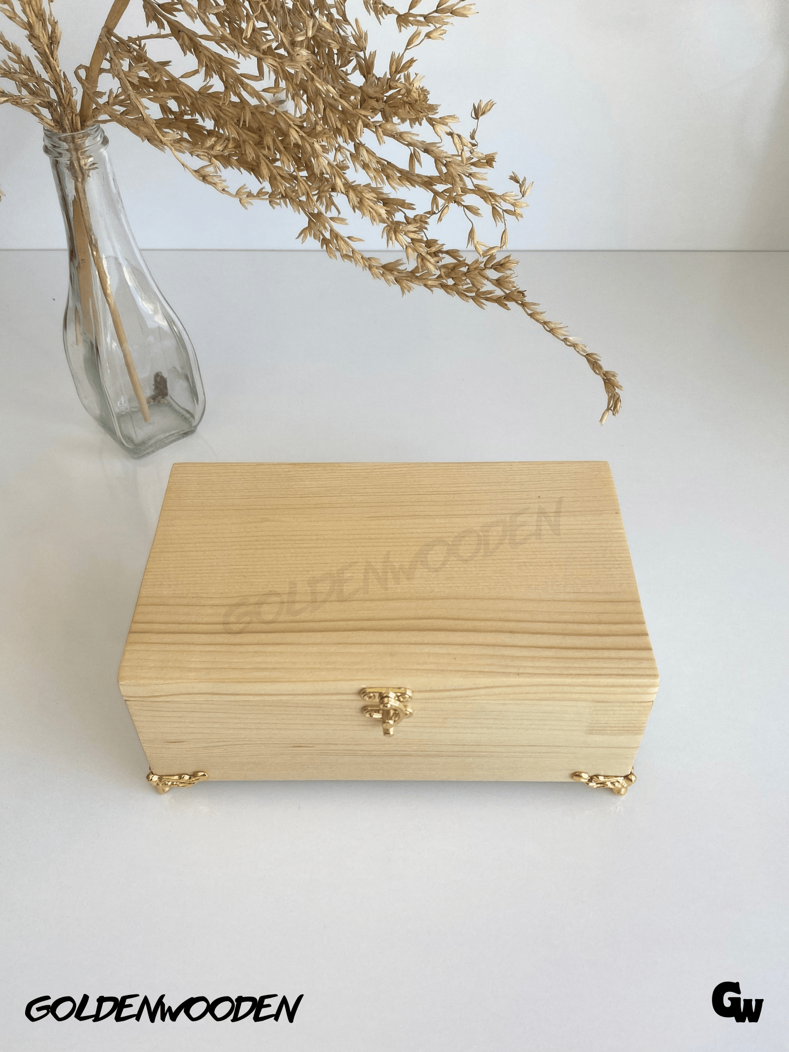 Doğal Ahşap Takı Kutusu Ahşap Saklama Kutusu(BEYAZ ÇAM)(BOY:20CM EN:12CM Yük:8,5cm)