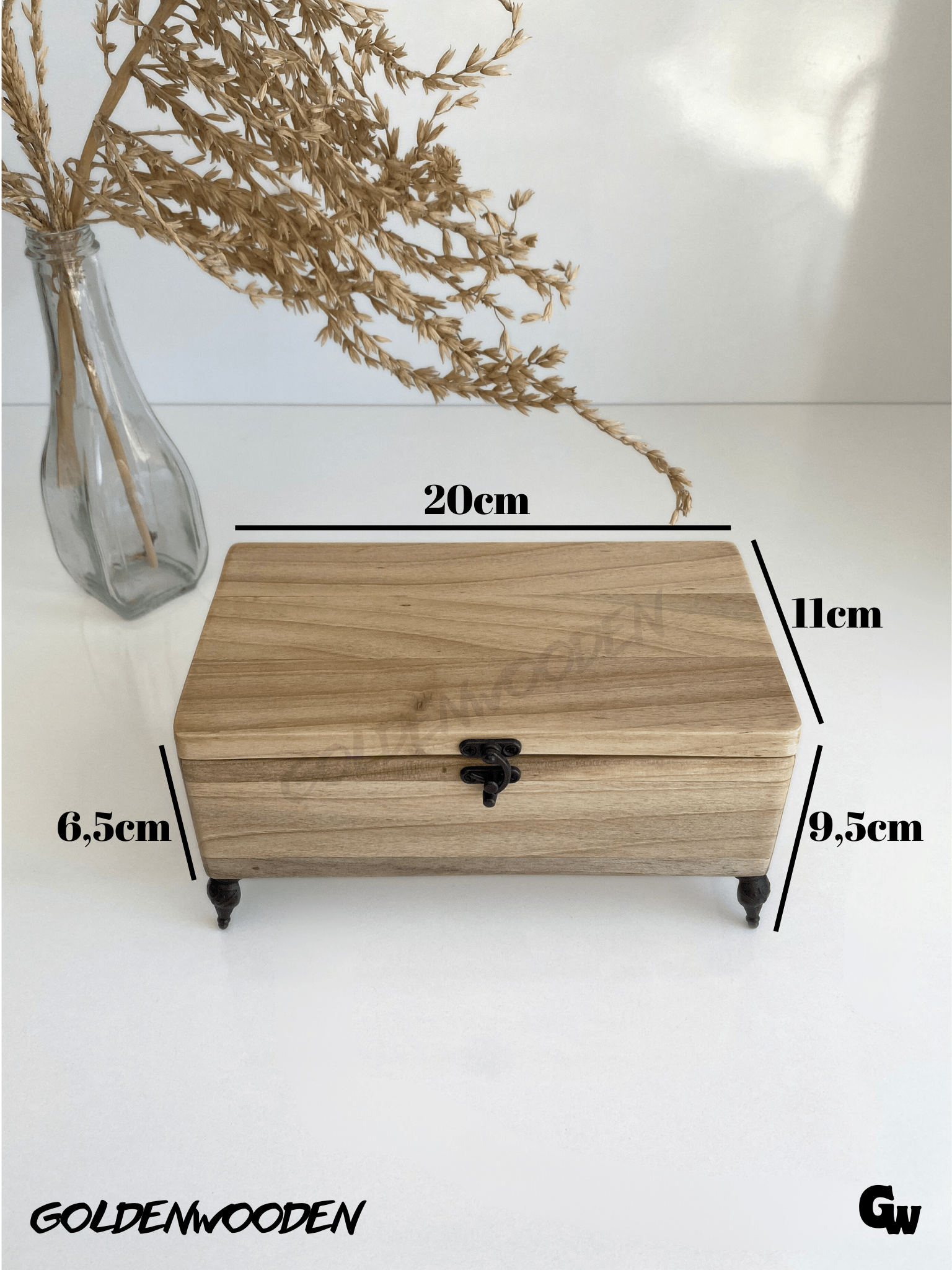 Doğal Ahşap Takı Kutusu Ahşap Saklama Kutusu(CEVİZ)(BOY:20CM EN:11CM YÜK:9,5CM)