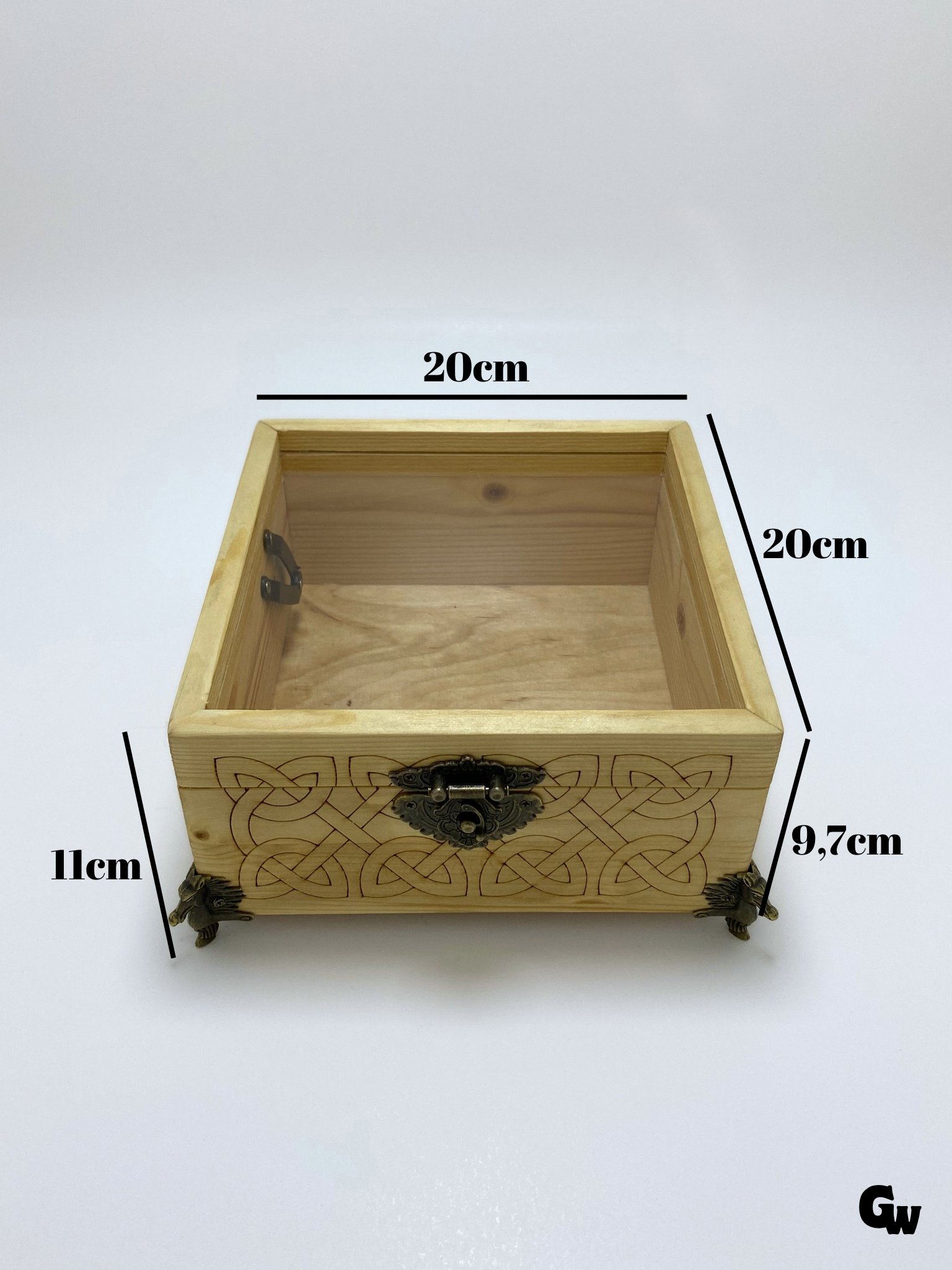 Doğal Ahşap Takı Kutusu Ahşap Saklama Kutusu(BEYAZ ÇAM)(PLEKSİ CAMLI)(BOY:20CM EN:20CM Yük:11CM)