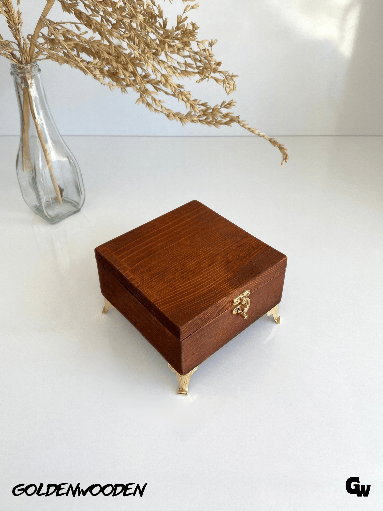 Doğal Ahşap Takı Kutusu Ahşap Saklama Kutusu(CEVİZ)(BEYAZ ÇAM)(BOY:12CM EN:12CM Yük:8,5cm)