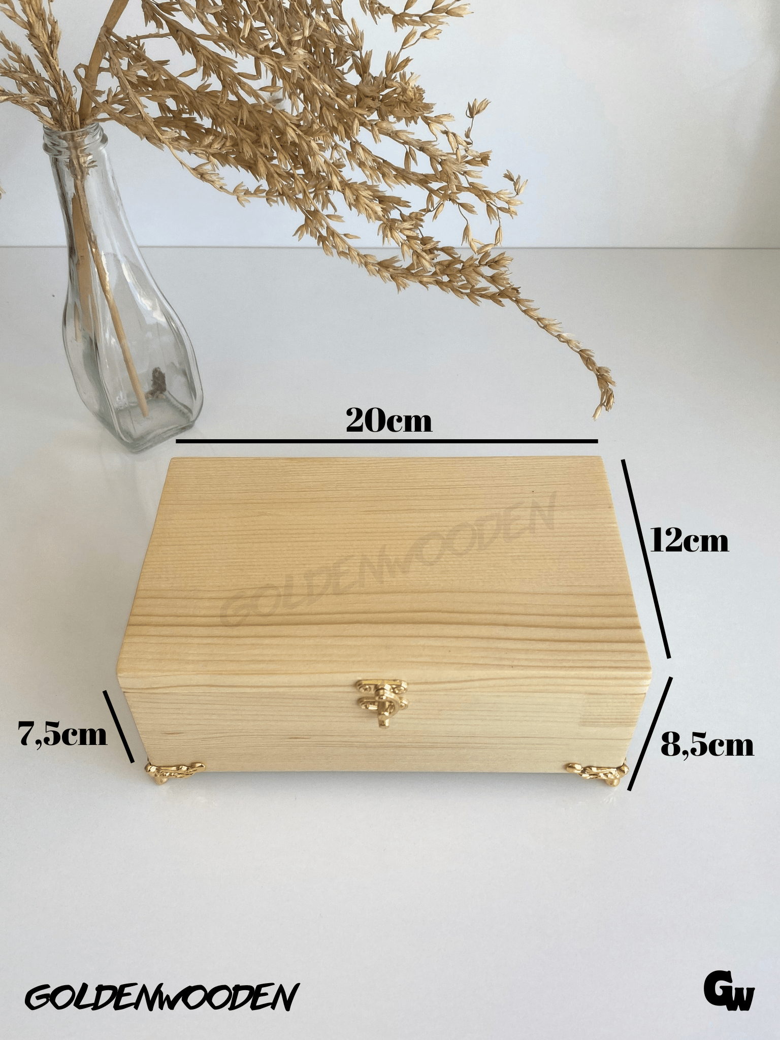 Doğal Ahşap Takı Kutusu Ahşap Saklama Kutusu(BEYAZ ÇAM)(BOY:20CM EN:12CM Yük:8,5cm)