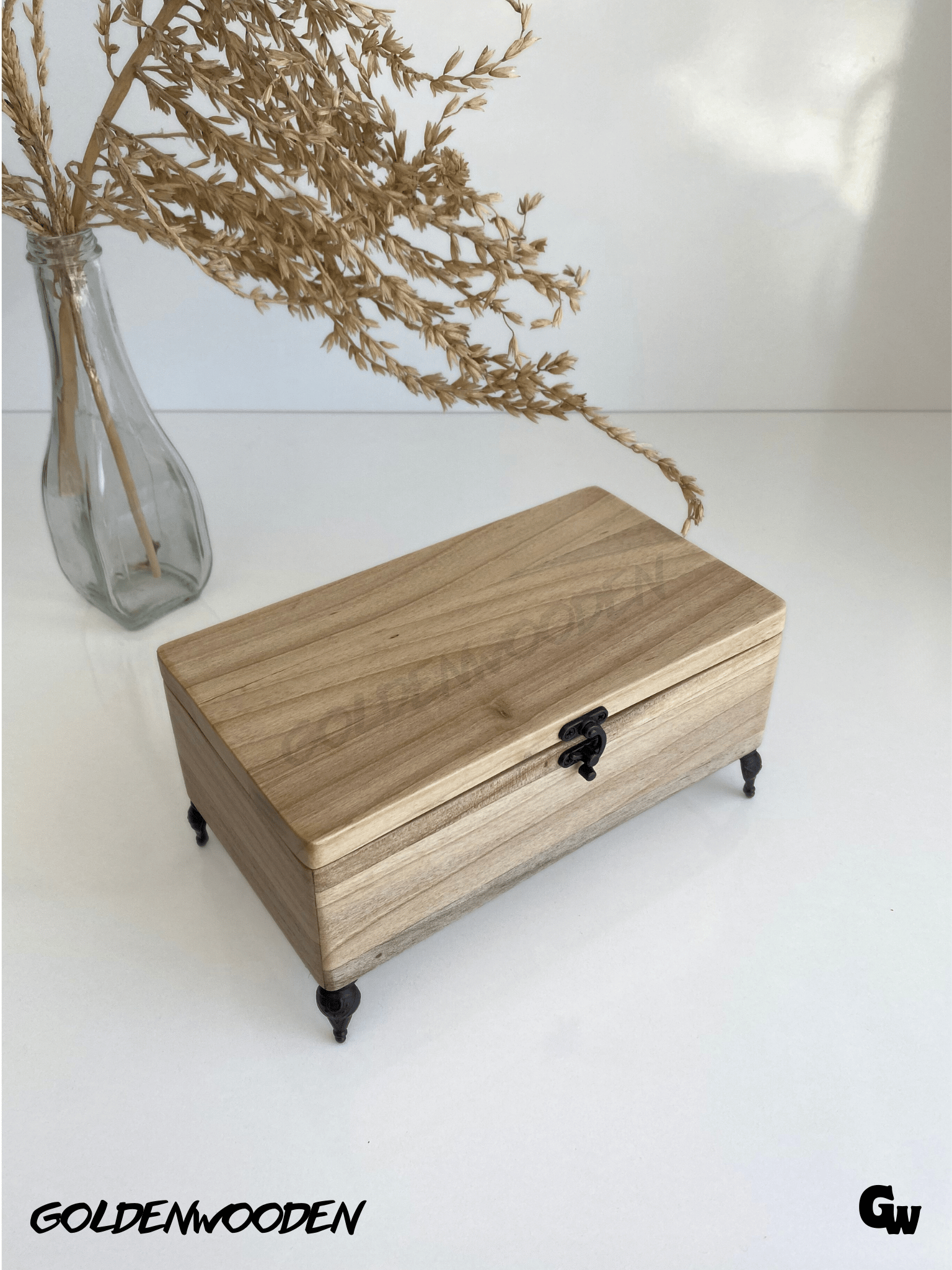 Doğal Ahşap Takı Kutusu Ahşap Saklama Kutusu(CEVİZ)(BOY:20CM EN:11CM YÜK:9,5CM)