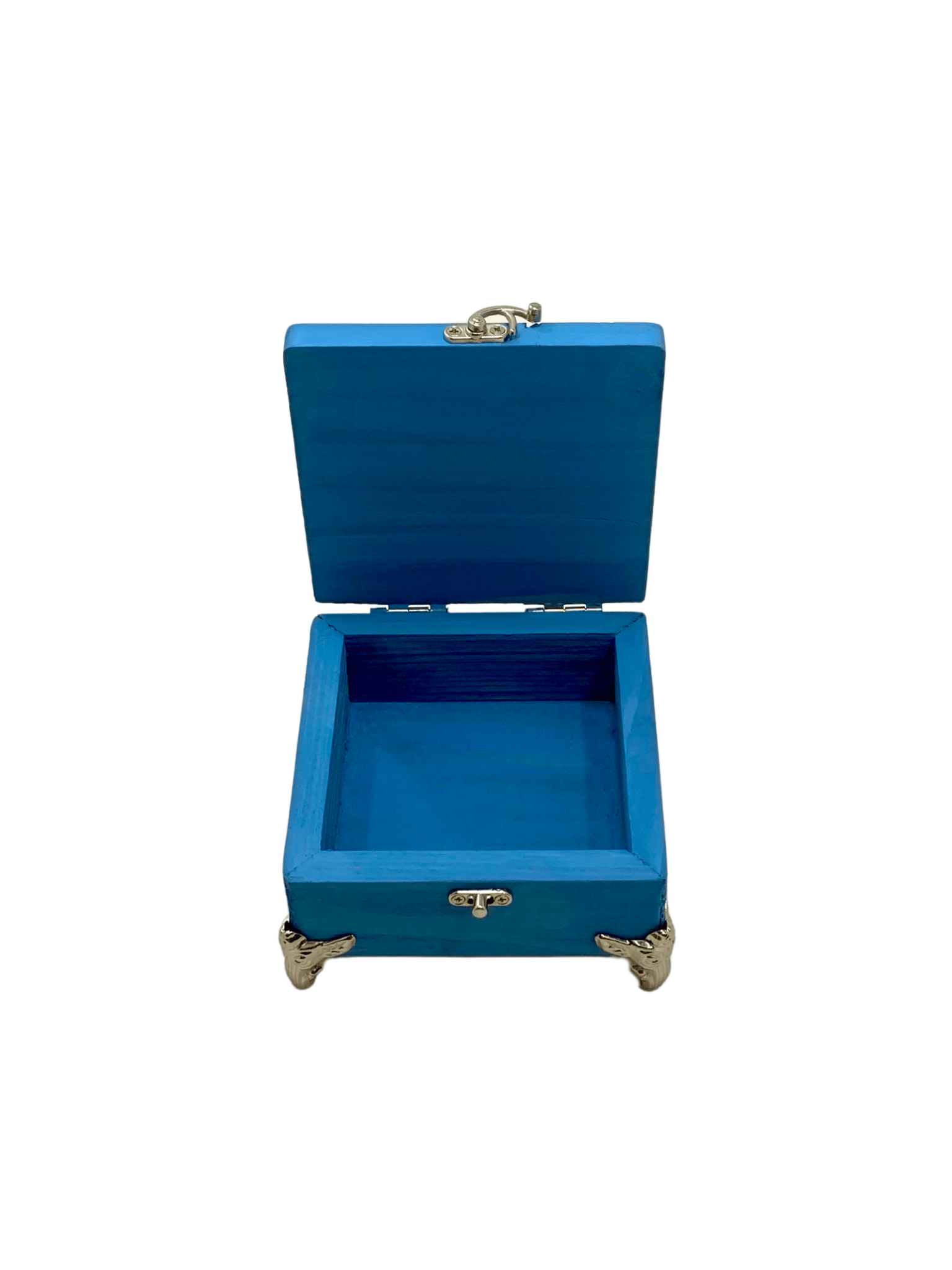 Doğal Ahşap Takı Kutusu Ahşap Saklama Kutusu(BEYAZ ÇAM)(MAVİ)(BOY:12CM EN:12CM YÜK:6CM)