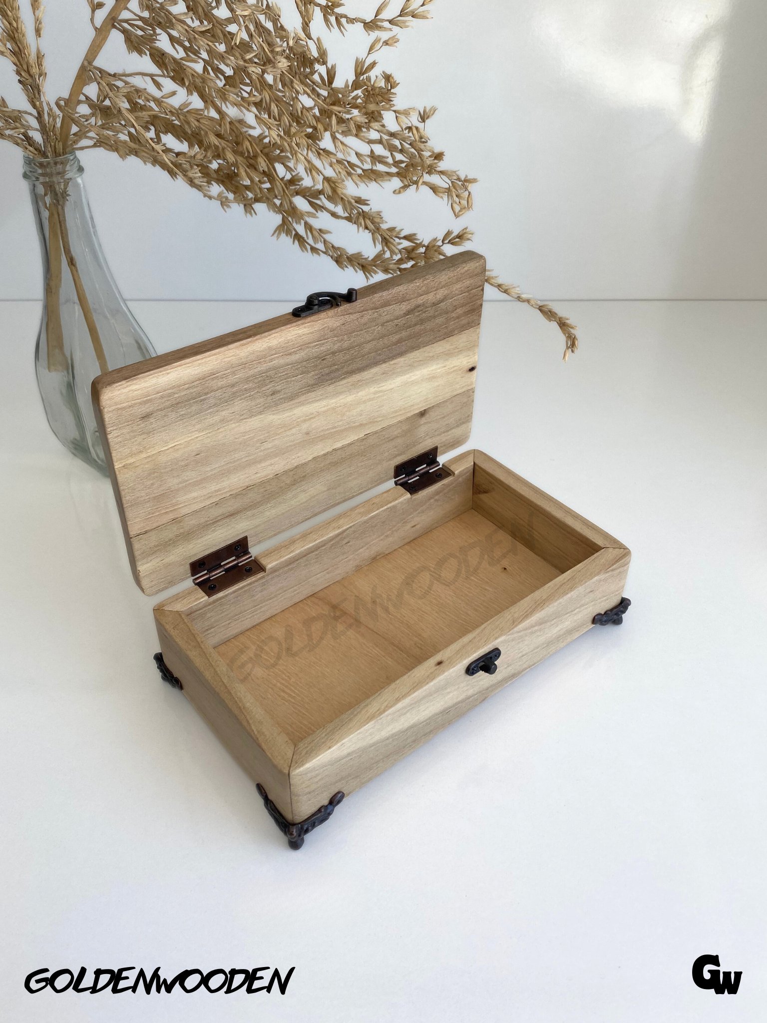 Doğal Ahşap Takı Kutusu Ahşap Saklama KUTUSU(CEVİZ)(BOY:20cm EN:11cm Yük:6cm)