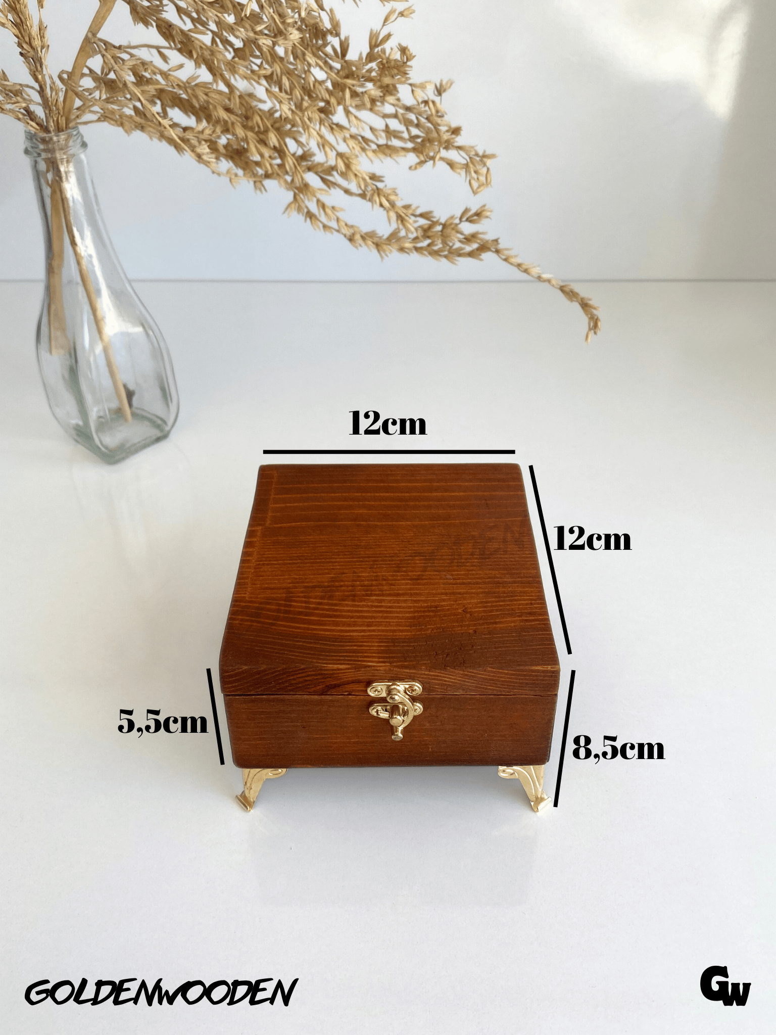 Doğal Ahşap Takı Kutusu Ahşap Saklama Kutusu(CEVİZ)(BEYAZ ÇAM)(BOY:12CM EN:12CM Yük:8,5cm)