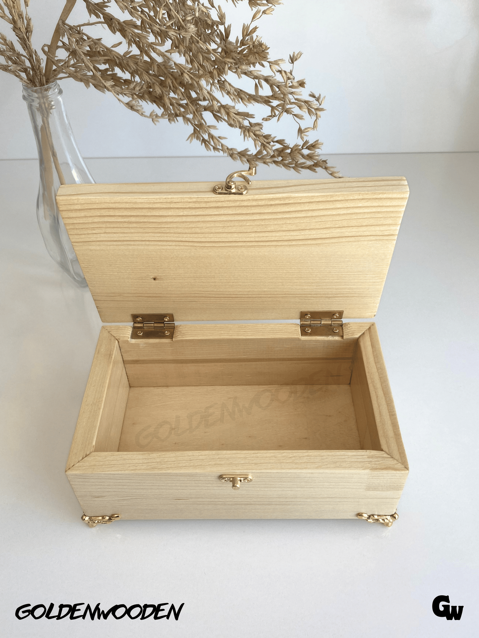 Doğal Ahşap Takı Kutusu Ahşap Saklama Kutusu(BEYAZ ÇAM)(BOY:20CM EN:12CM Yük:8,5cm)