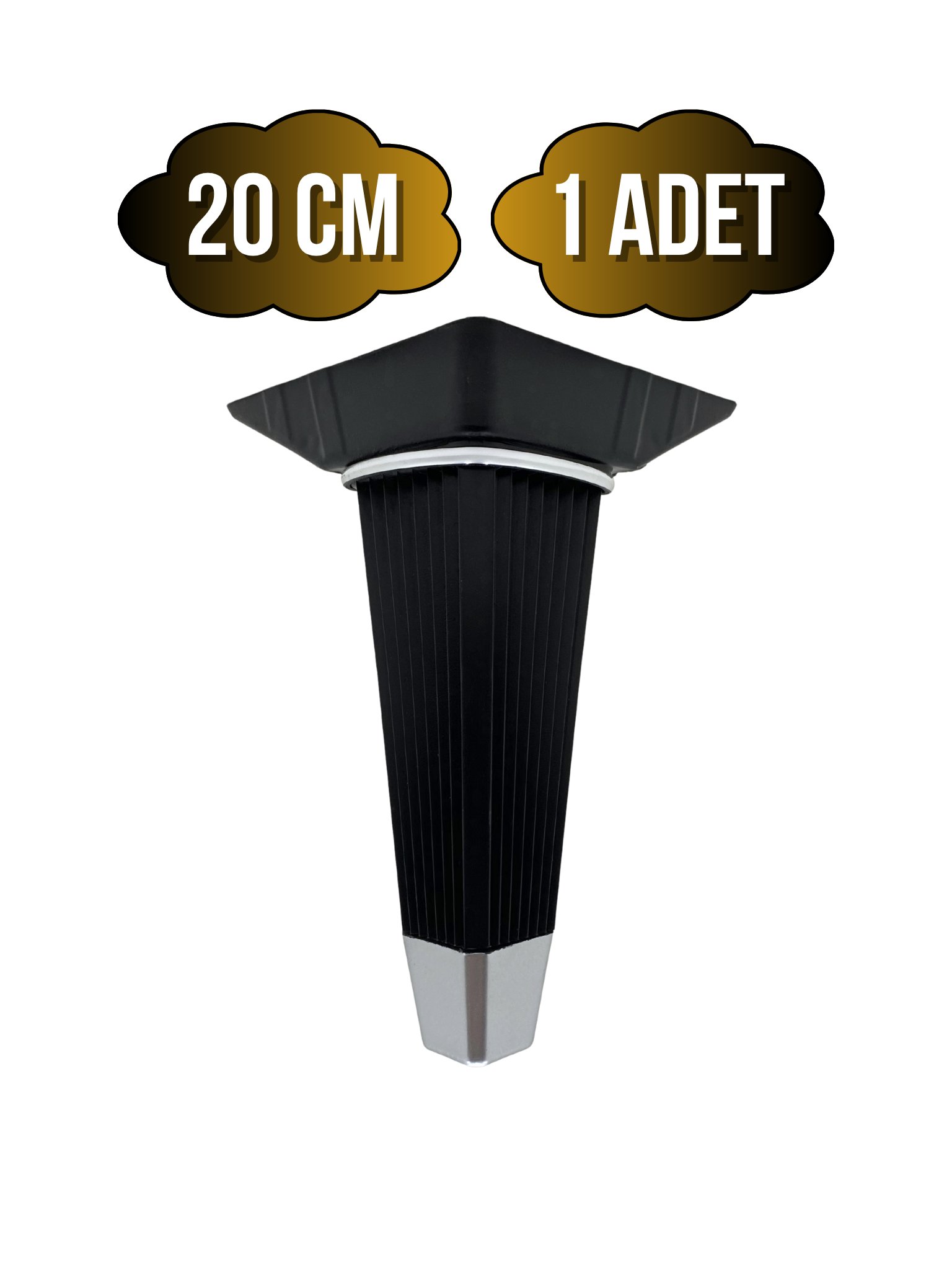 İrem Siyah Krom 20cm Plastik Ayak Mobilya Masa ve Dolap Ayağı(20CM)(SİYAH - KROM)