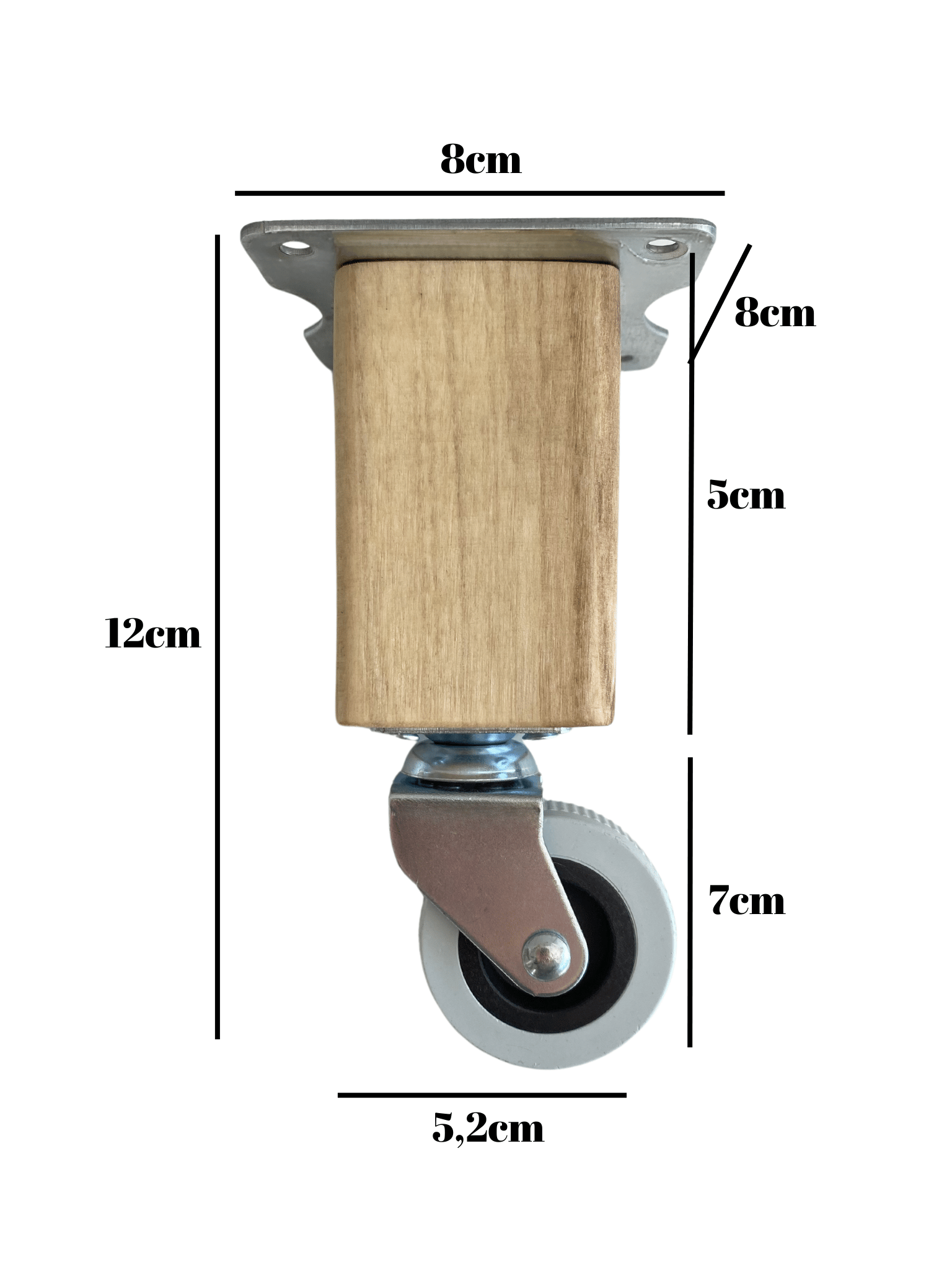 Kale Ahşap Tekerli Ayak Mobilya Masa Dolap Tekerli Ayağı(FRENSİZ)(12CM - 15CM)(CEVİZ AĞACI)