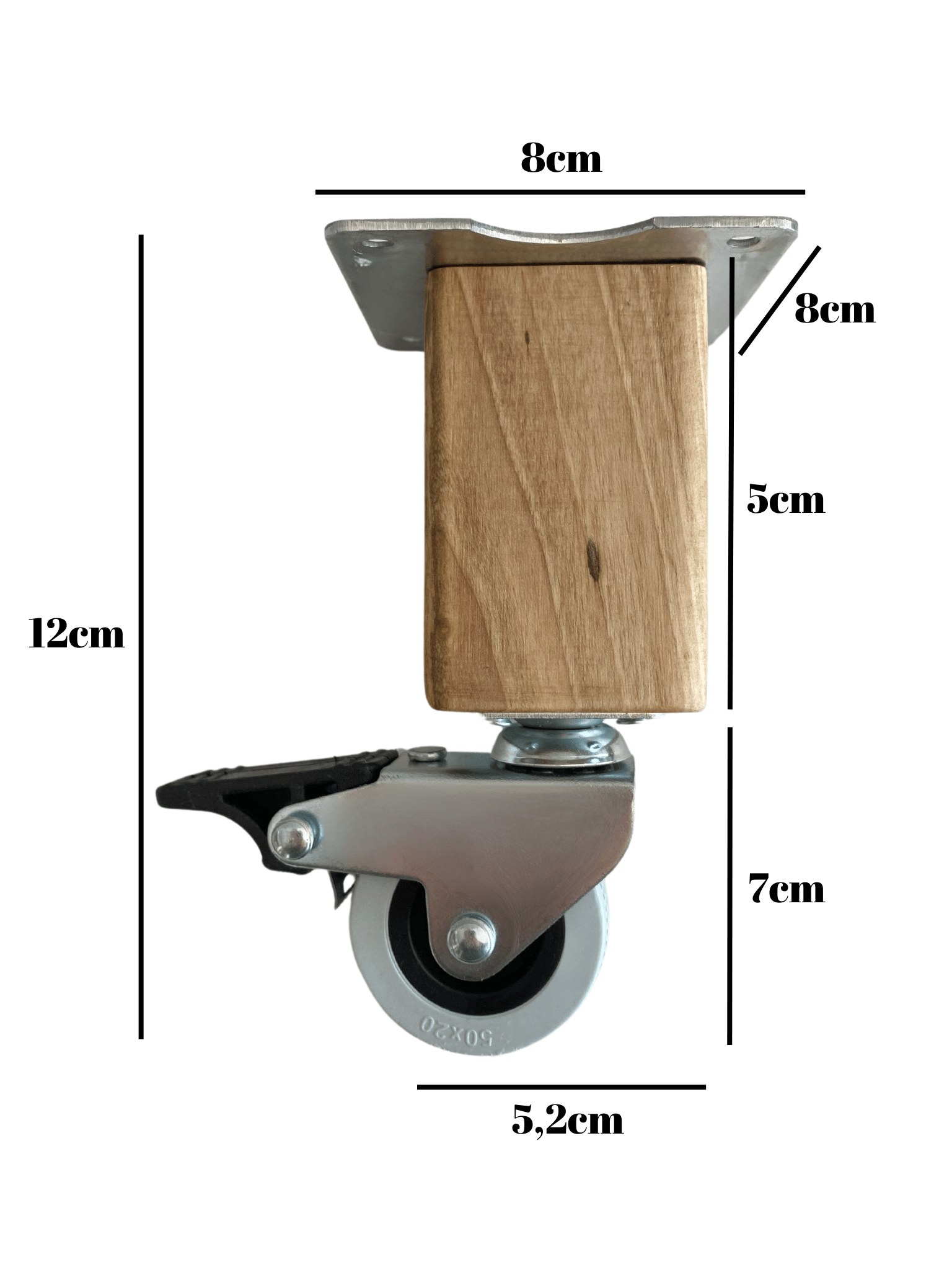 Kale Ahşap Tekerli Ayak Mobilya Masa Dolap Tekerli Ayağı(FRENLİ)(12CM - 15CM)(CEVİZ AĞACI)