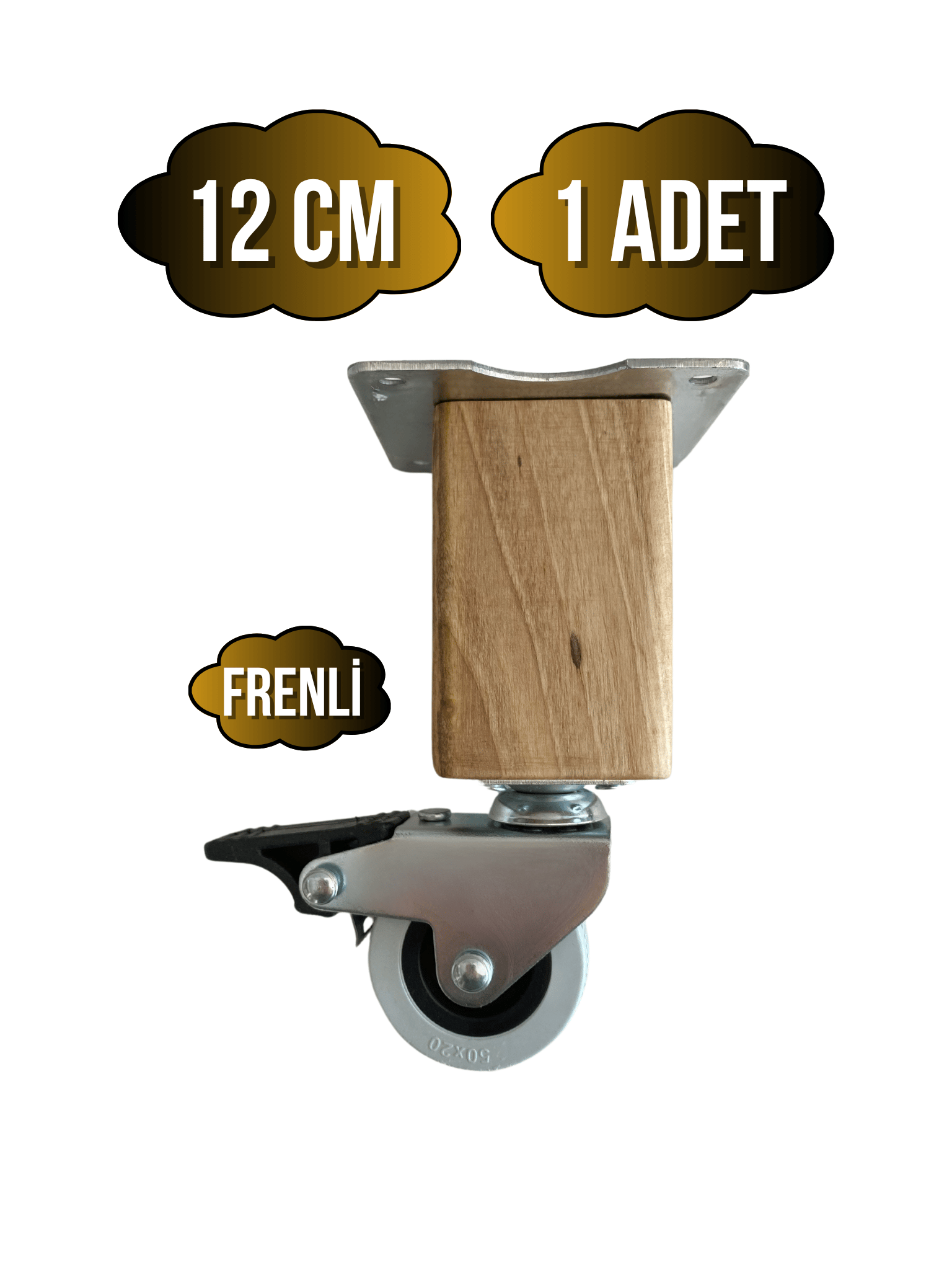 Kale Ahşap Tekerli Ayak Mobilya Masa Dolap Tekerli Ayağı(FRENLİ)(12CM - 15CM)(CEVİZ AĞACI)