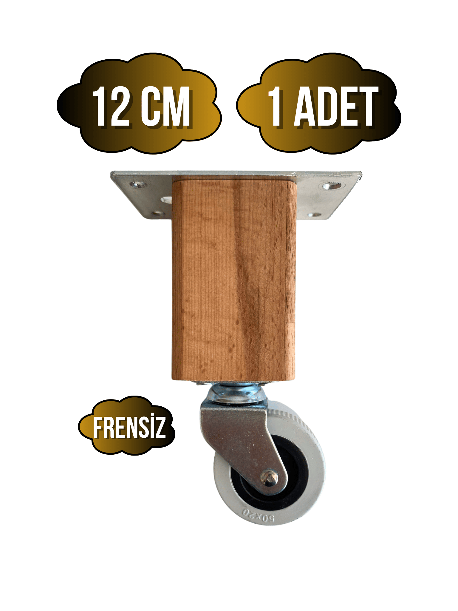 Kale Ahşap Tekerli Ayak Mobilya Masa ve Dolap Tekerli Ayağı(FRENSİZ)(12CM-15CM)(KAYIN/GÜRGEN AĞACI)