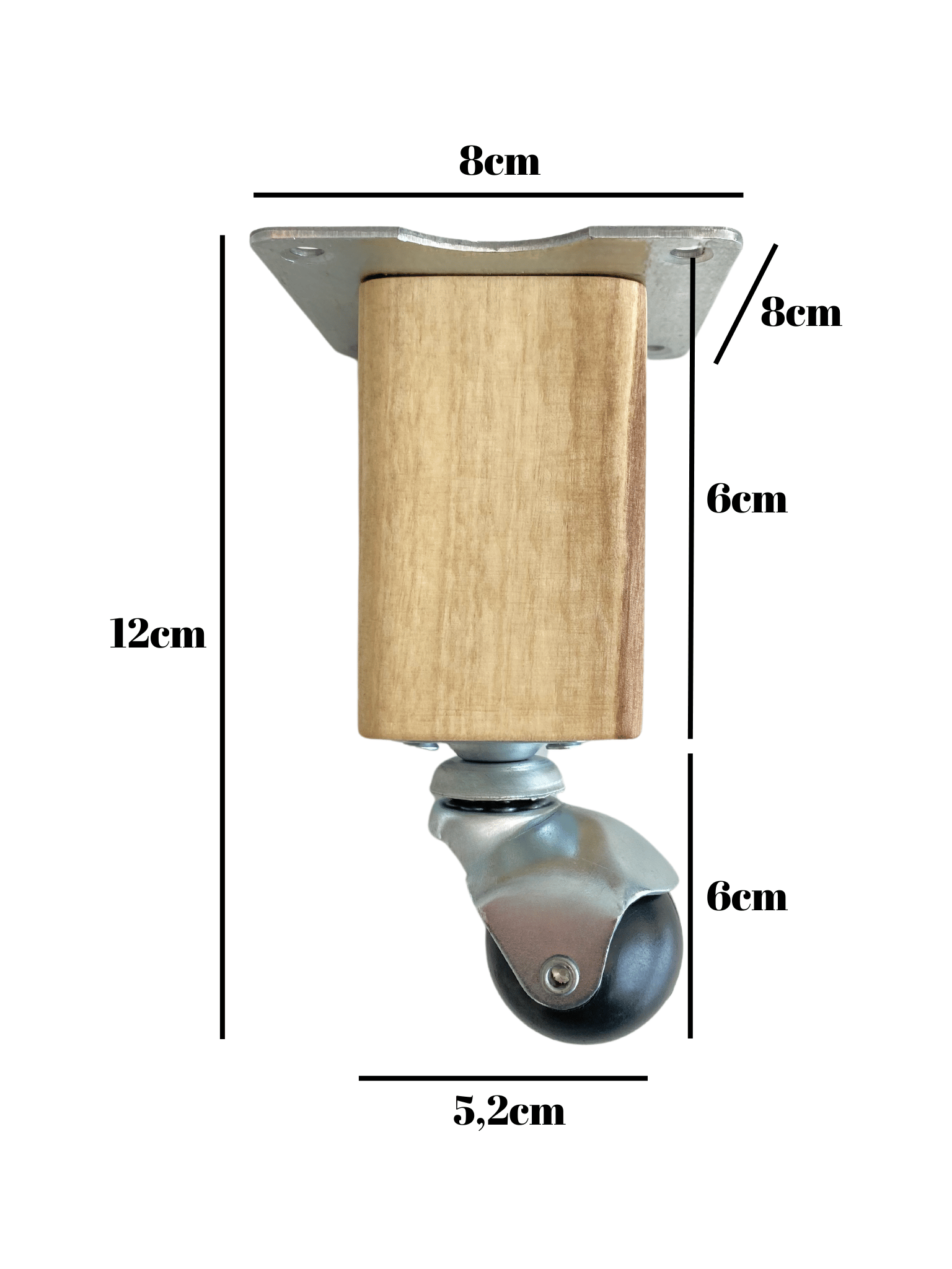 Kale Ahşap Top Tekerli Ayak Mobilya Masa Dolap Tekerli Ayağı FRENSIZ(12CM - 15CM)(CEVİZ AĞACI)