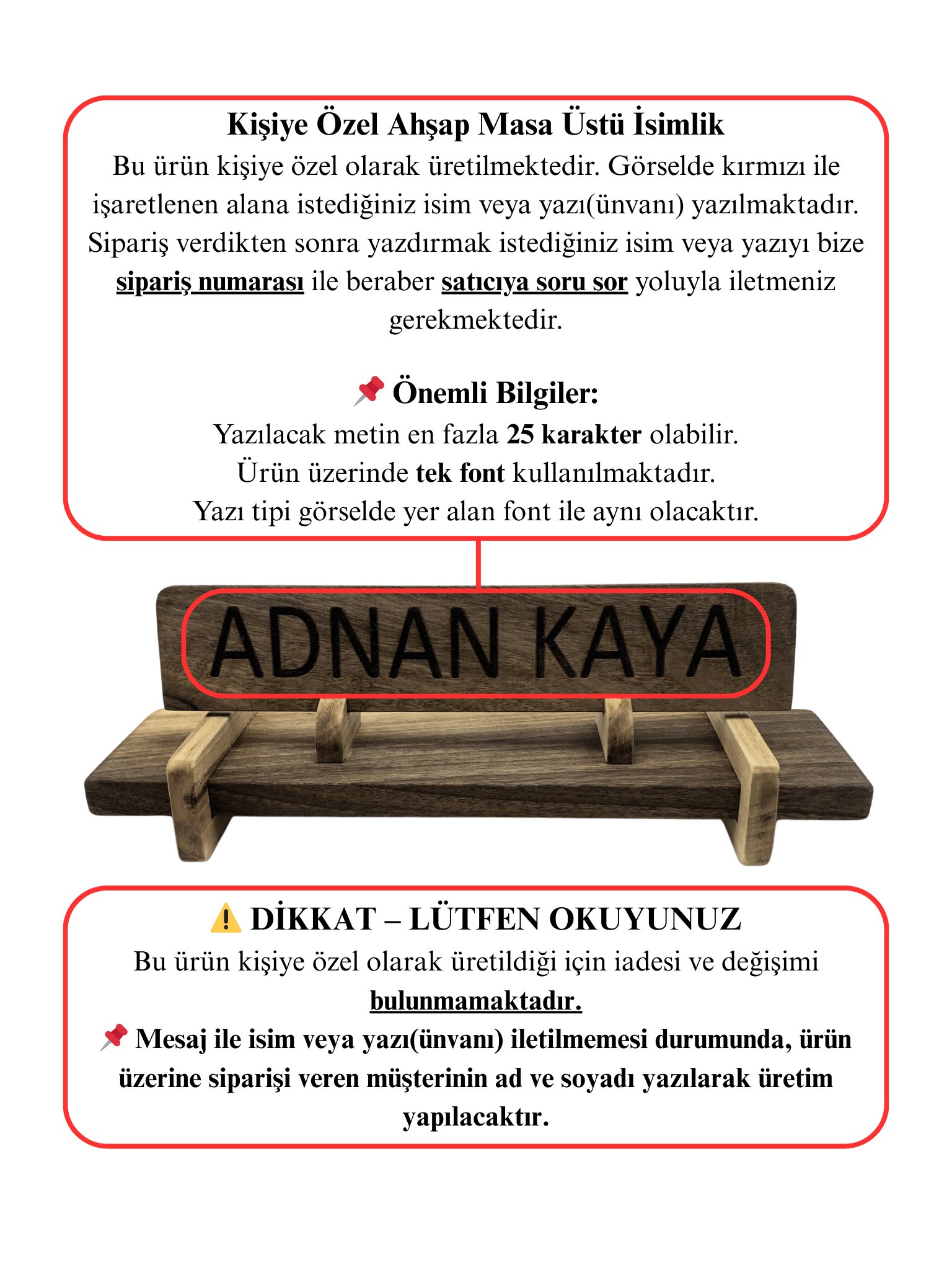 Kişiye Özel Doğal Ahşap Masa Üstü Ünvan İsimlik(CEVİZ)(KİŞİYE ÖZEL)