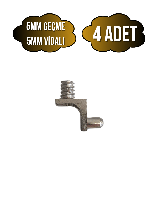 Metal 5mm Vidalı ve Geçme Raf Pimi Dolap Raf Altı Pimi(5MM)(METAL)