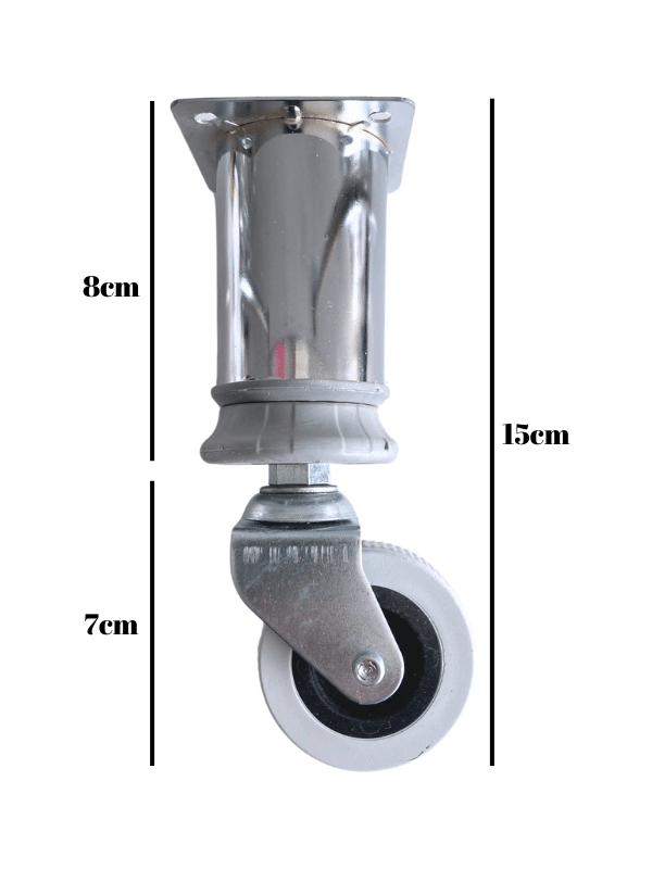 Metal Krom 15cm Tekerli Ayak Mobilya Masa ve Dolap Tekerli Ayağı(FRENSİZ)(KROM)(15CM)(Ayak Çapı:42mm)