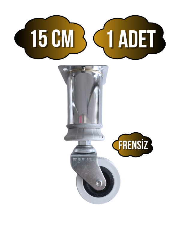 Metal Krom Tekerli Ayak Mobilya Masa ve Dolap Tekerli Ayağı(FRENSİZ)(KROM)(15CM)(AYAK ÇAPI:42MM)