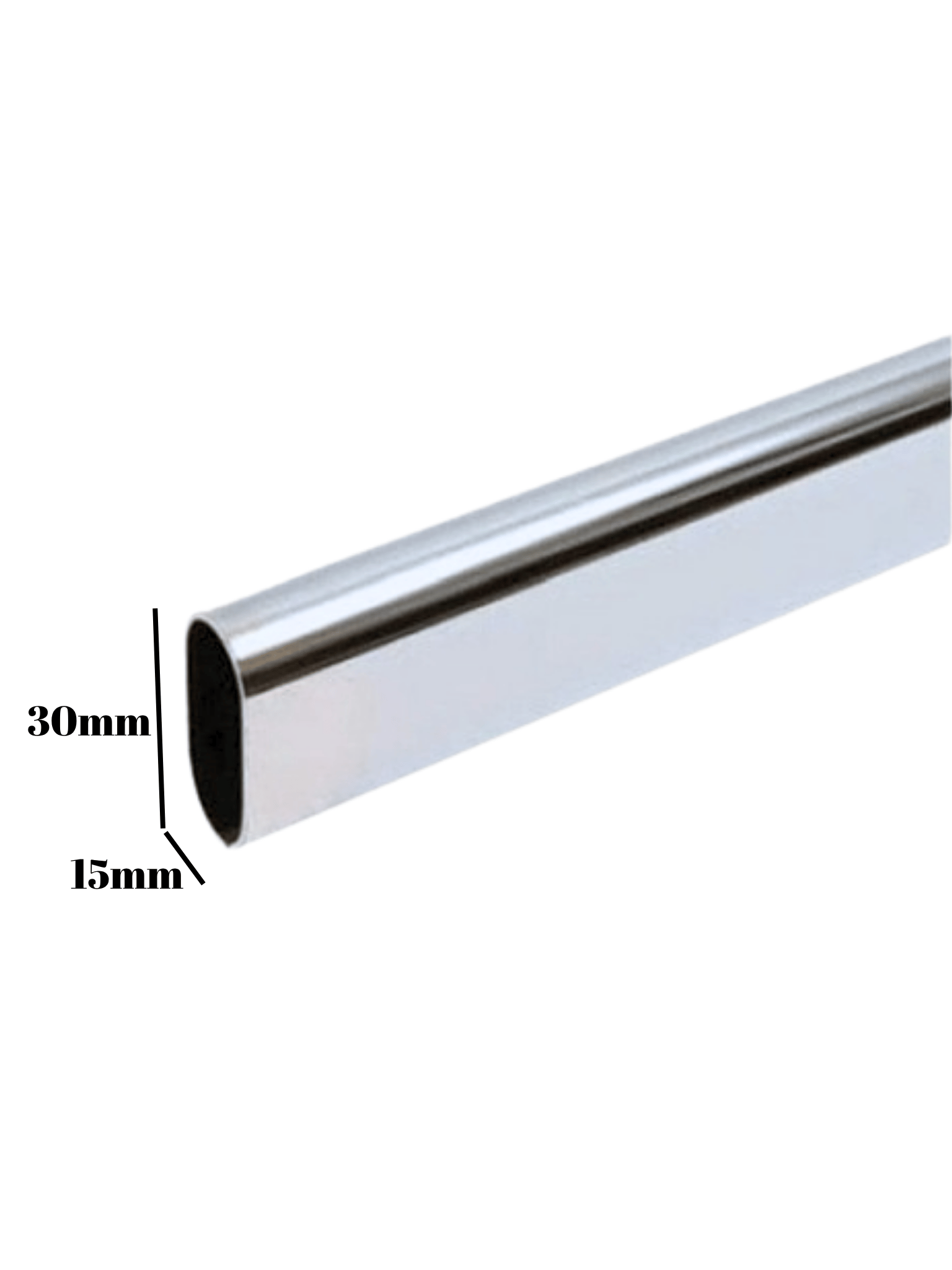 Metal Oval Krom Mobilya Dolap Askı Borusu(KROM)(OVAL)(2 ADET FLANŞ-1 ADET BORU)(BOY:30MM EN:15MM)